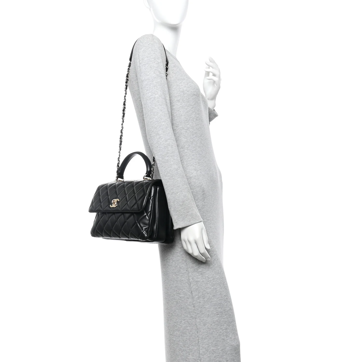 Lambskin Quilted Medium Trendy CC Flap Dual Handle Bag Black - Image 2