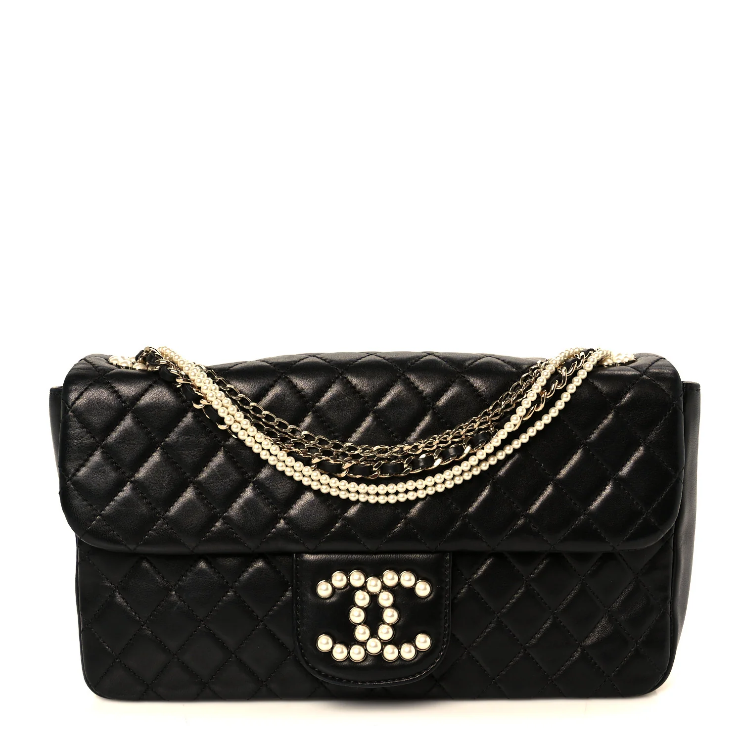 Lambskin Quilted Medium Westminster Pearl Flap Black