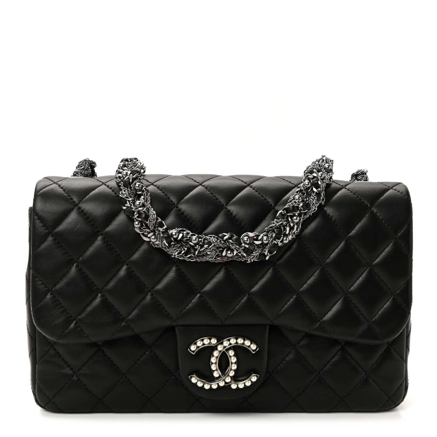 Lambskin Quilted Medium Westminster Pearl Flap Black