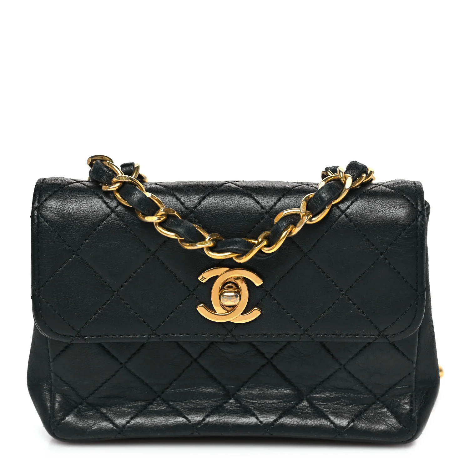 Lambskin Quilted Micro Mini Flap Bag Black