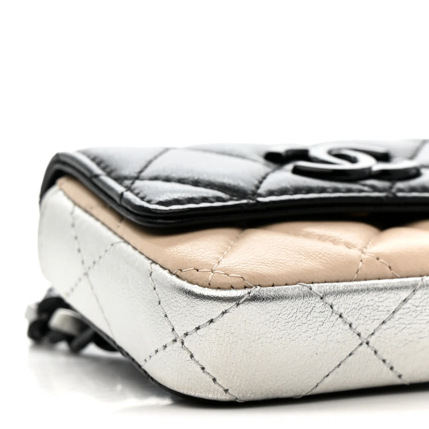 Lambskin Quilted Mini Chain Belt Bag Black Beige Multicolor - Image 10