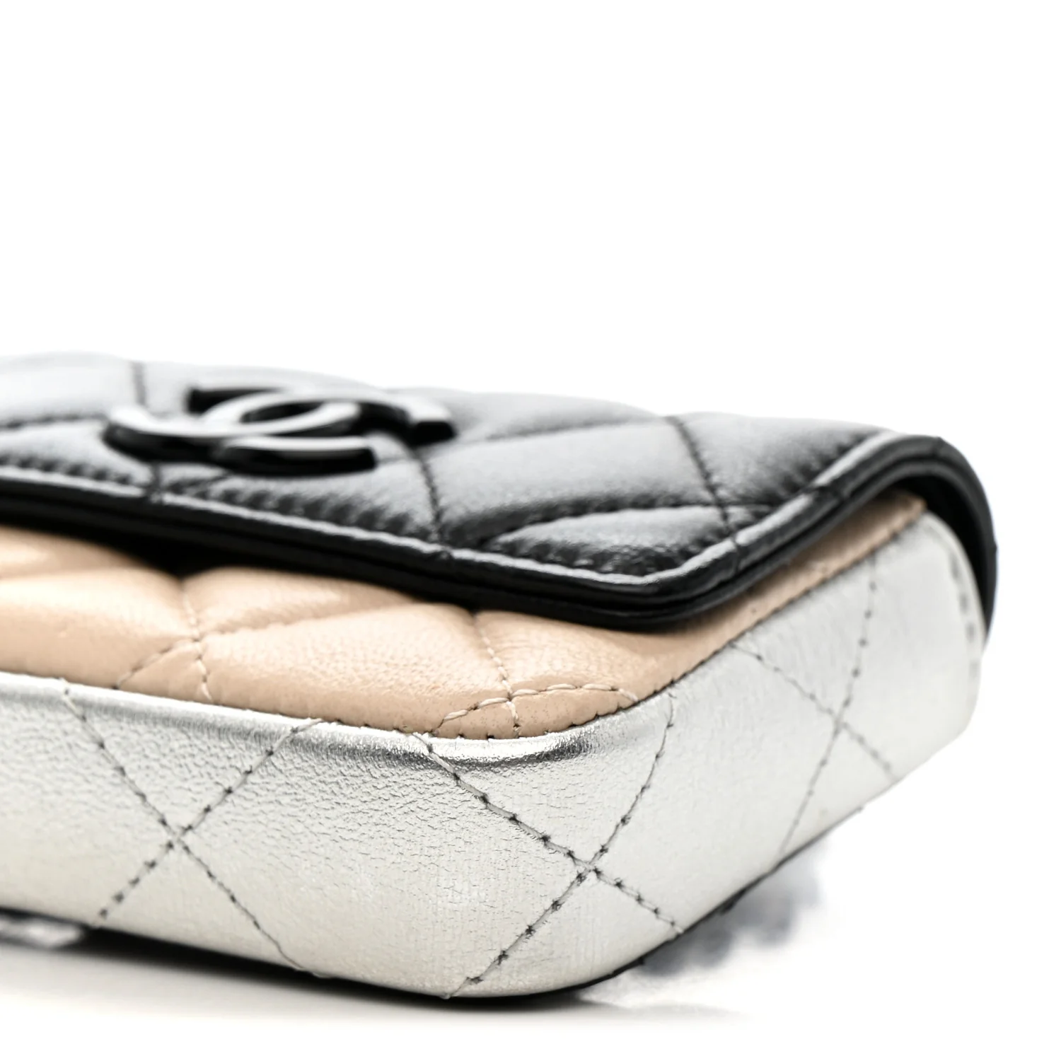 Lambskin Quilted Mini Chain Belt Bag Black Beige Multicolor - Image 11