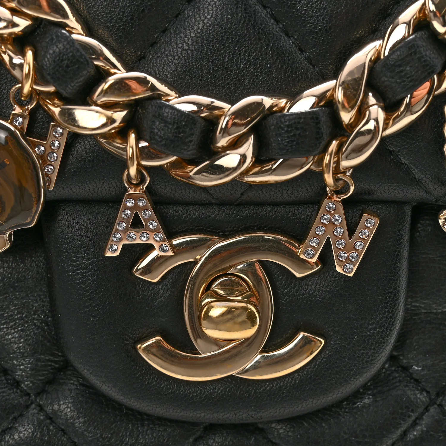 Lambskin Quilted Mini Coco Charms Rectangular Flap Black - Image 12