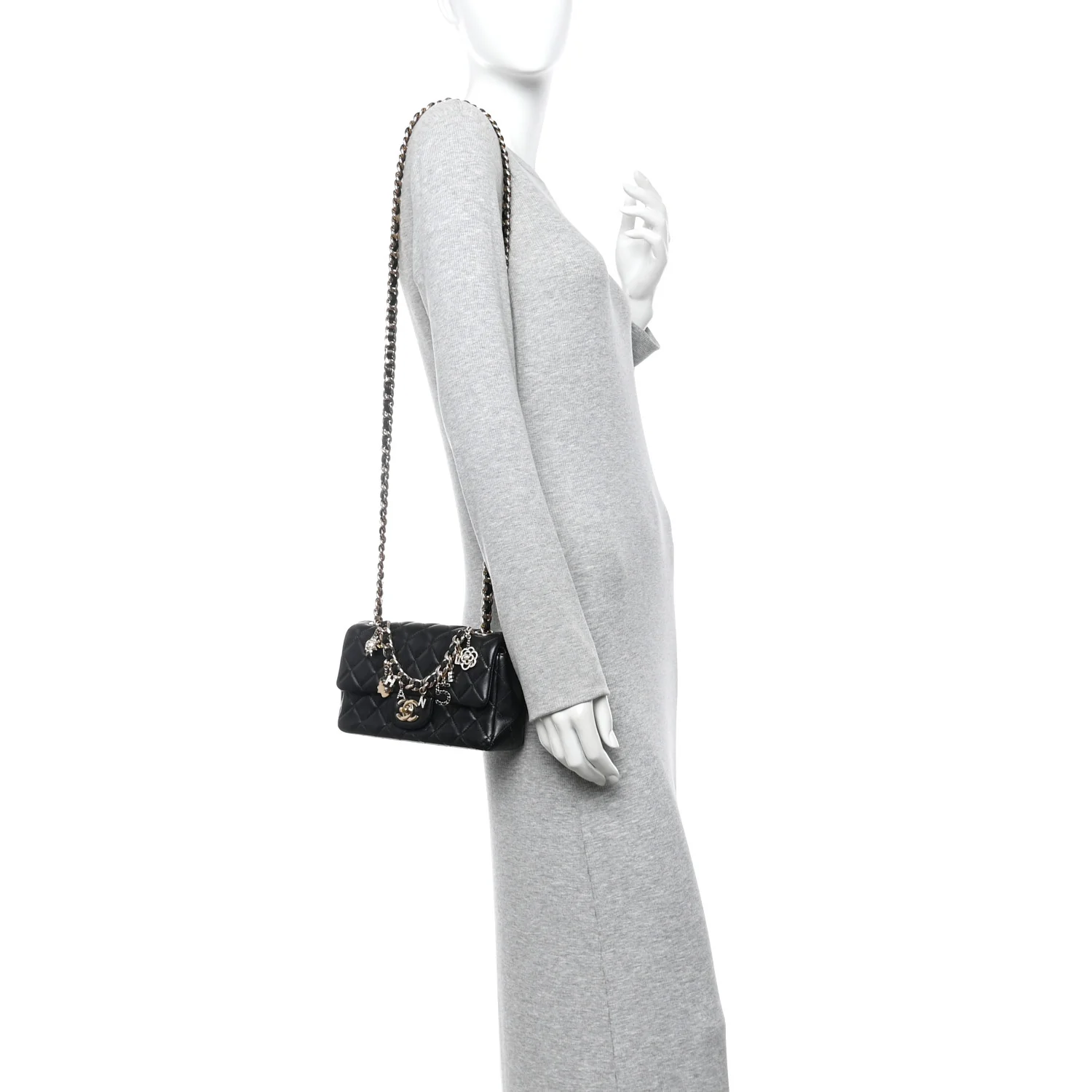 Lambskin Quilted Mini Coco Charms Rectangular Flap Black - Image 2