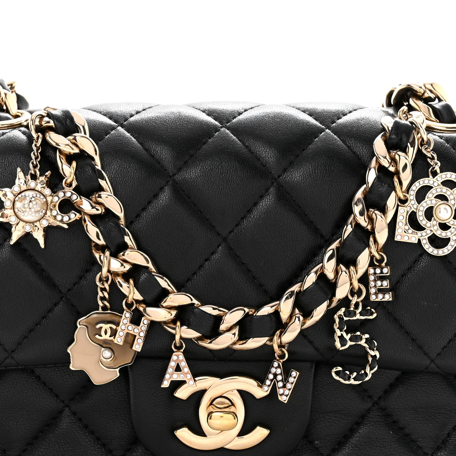 Lambskin Quilted Mini Coco Charms Rectangular Flap Black - Image 8