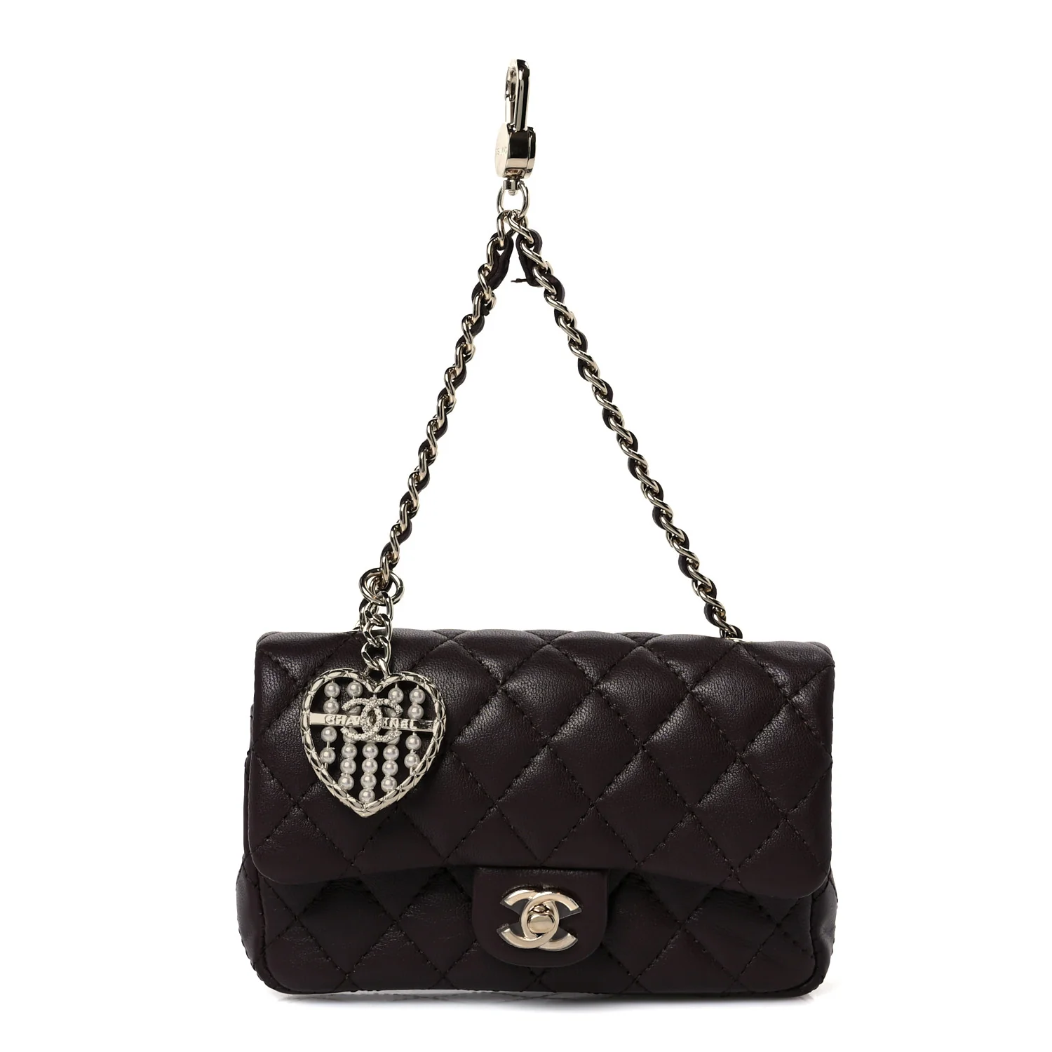 Lambskin Quilted Mini Double Flap With Hook Dark Brown