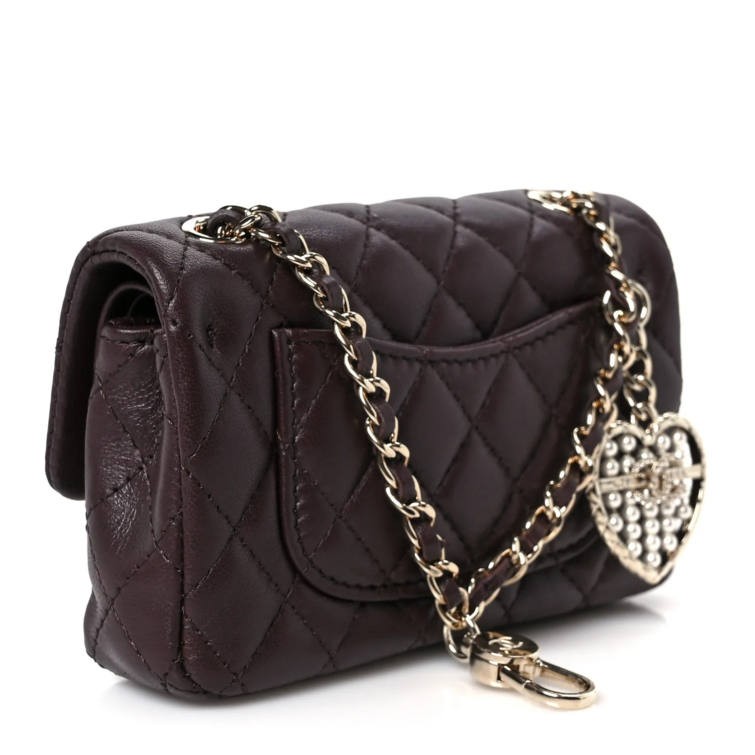 Lambskin Quilted Mini Double Flap With Hook Dark Brown - Image 3
