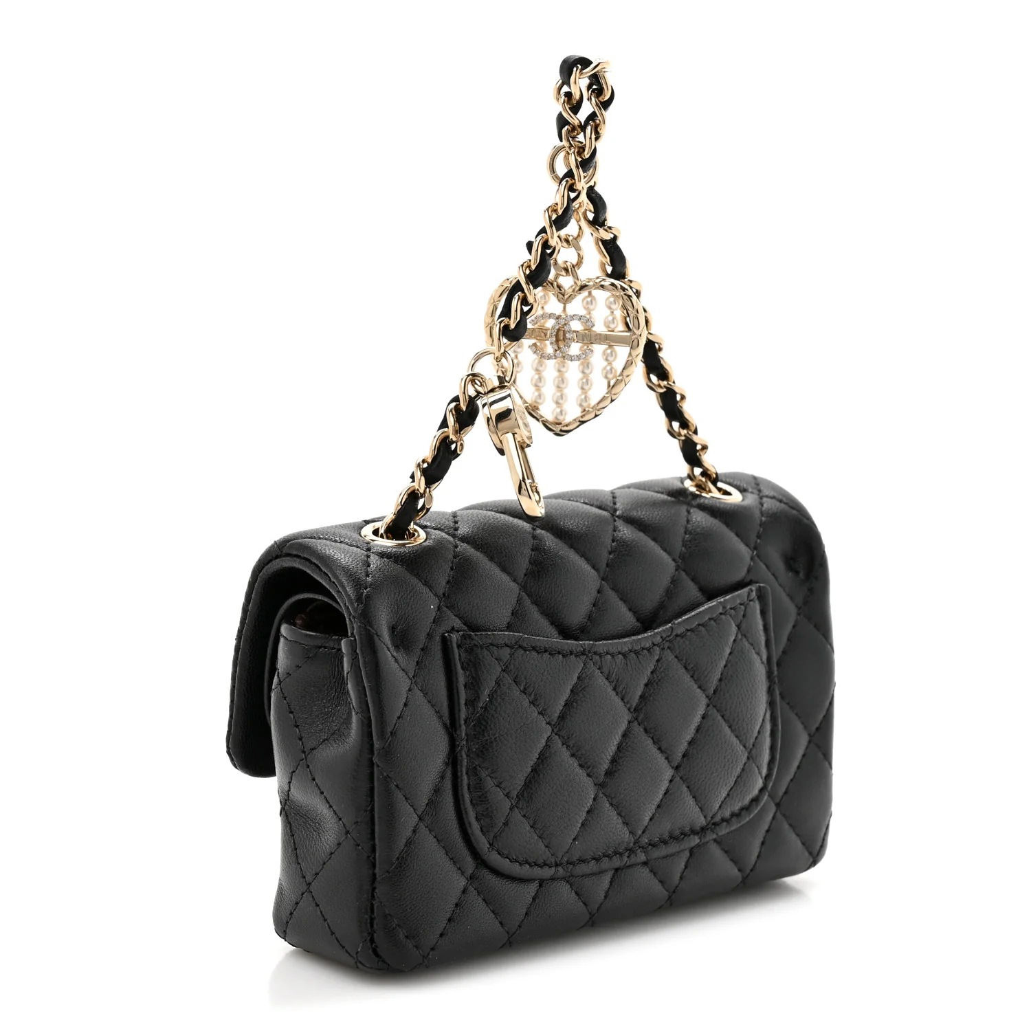 Lambskin Quilted Mini Flap Bag Charm With Hook Black - Image 3