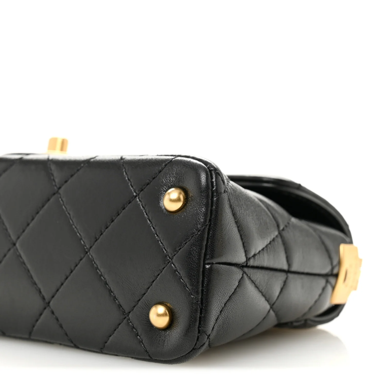 Lambskin Quilted Mini Flap Top Handle Bag Black - Image 10