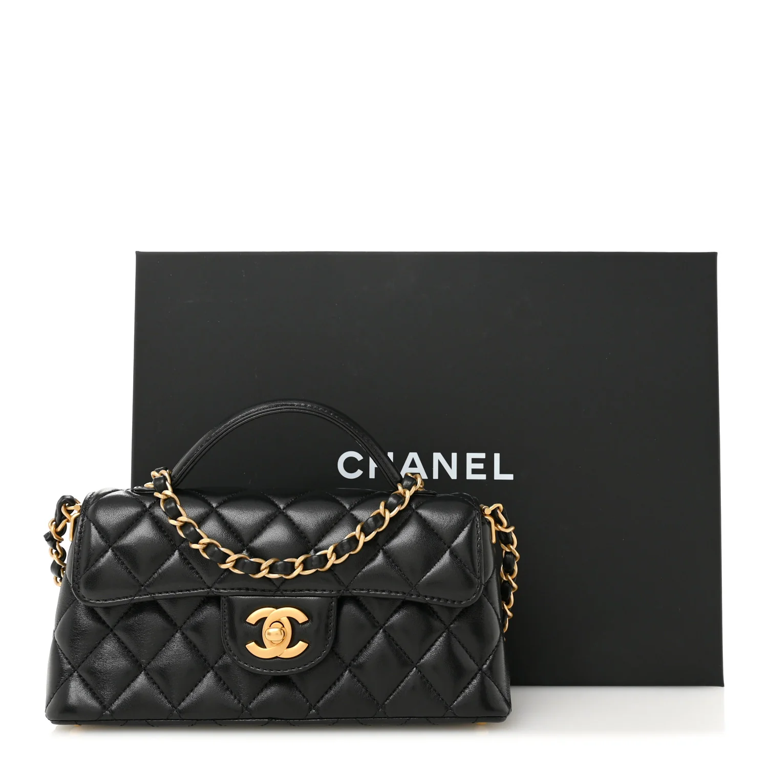 Lambskin Quilted Mini Flap Top Handle Bag Black - Image 11