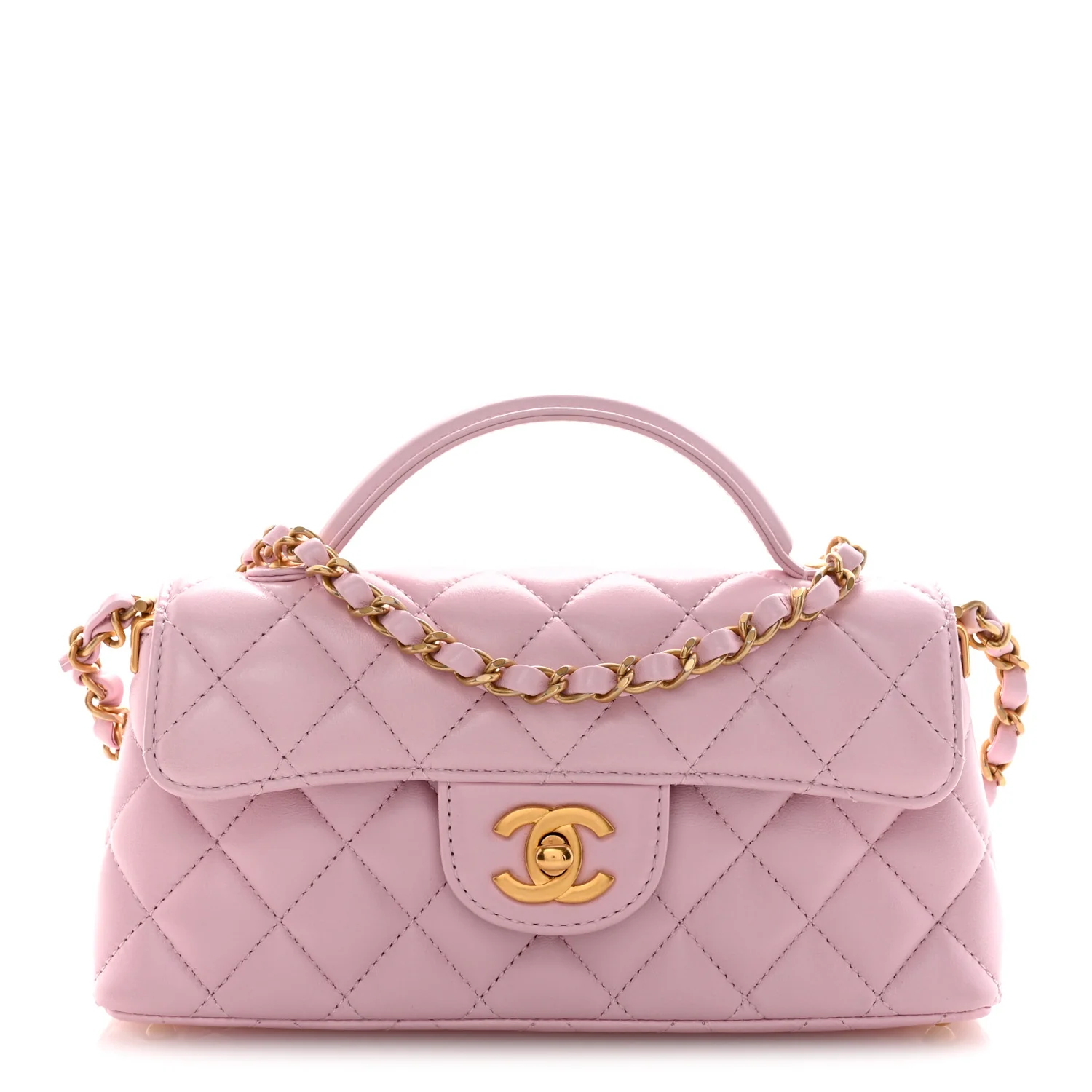 Lambskin Quilted Mini Flap Top Handle Bag Light Pink