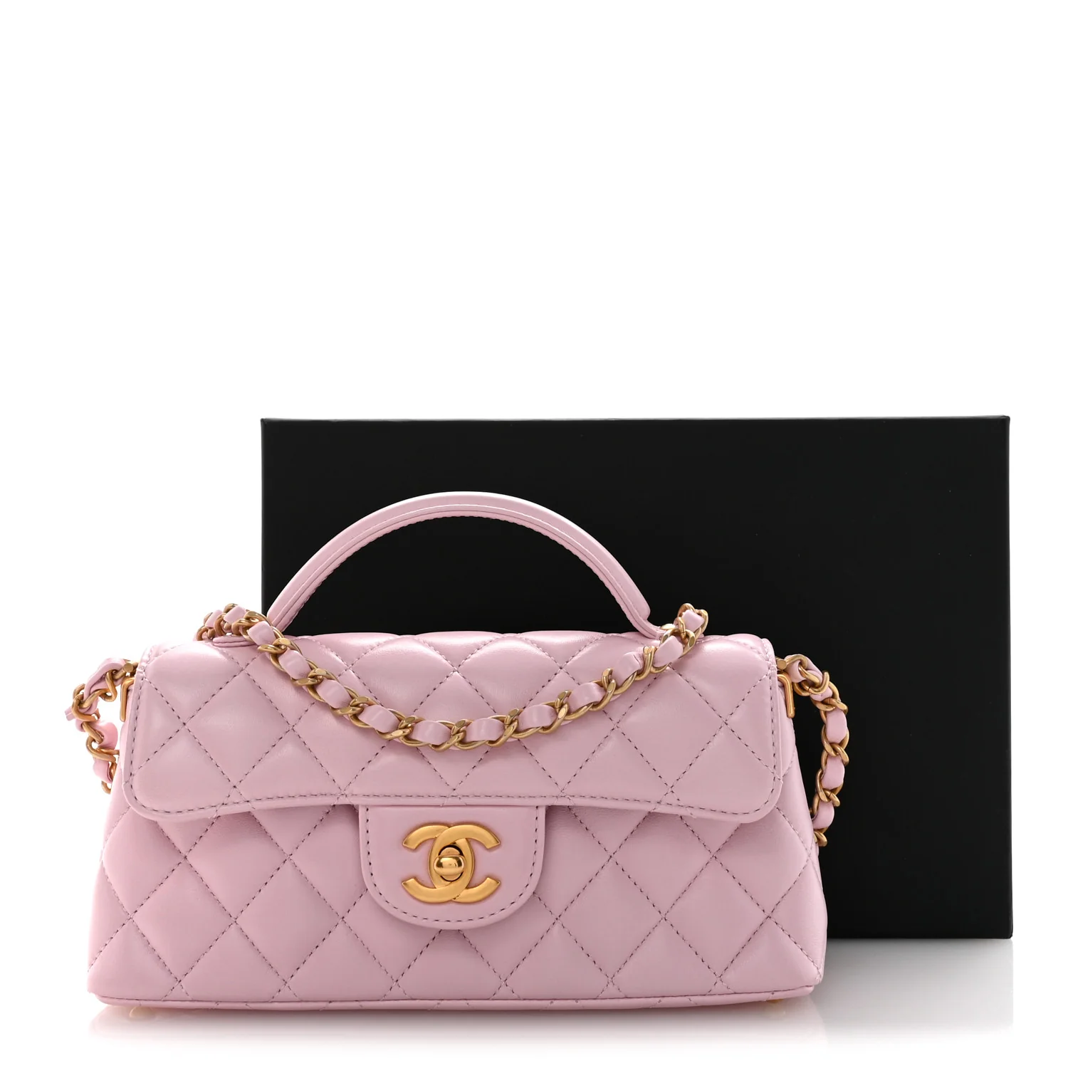 Lambskin Quilted Mini Flap Top Handle Bag Light Pink - Image 11