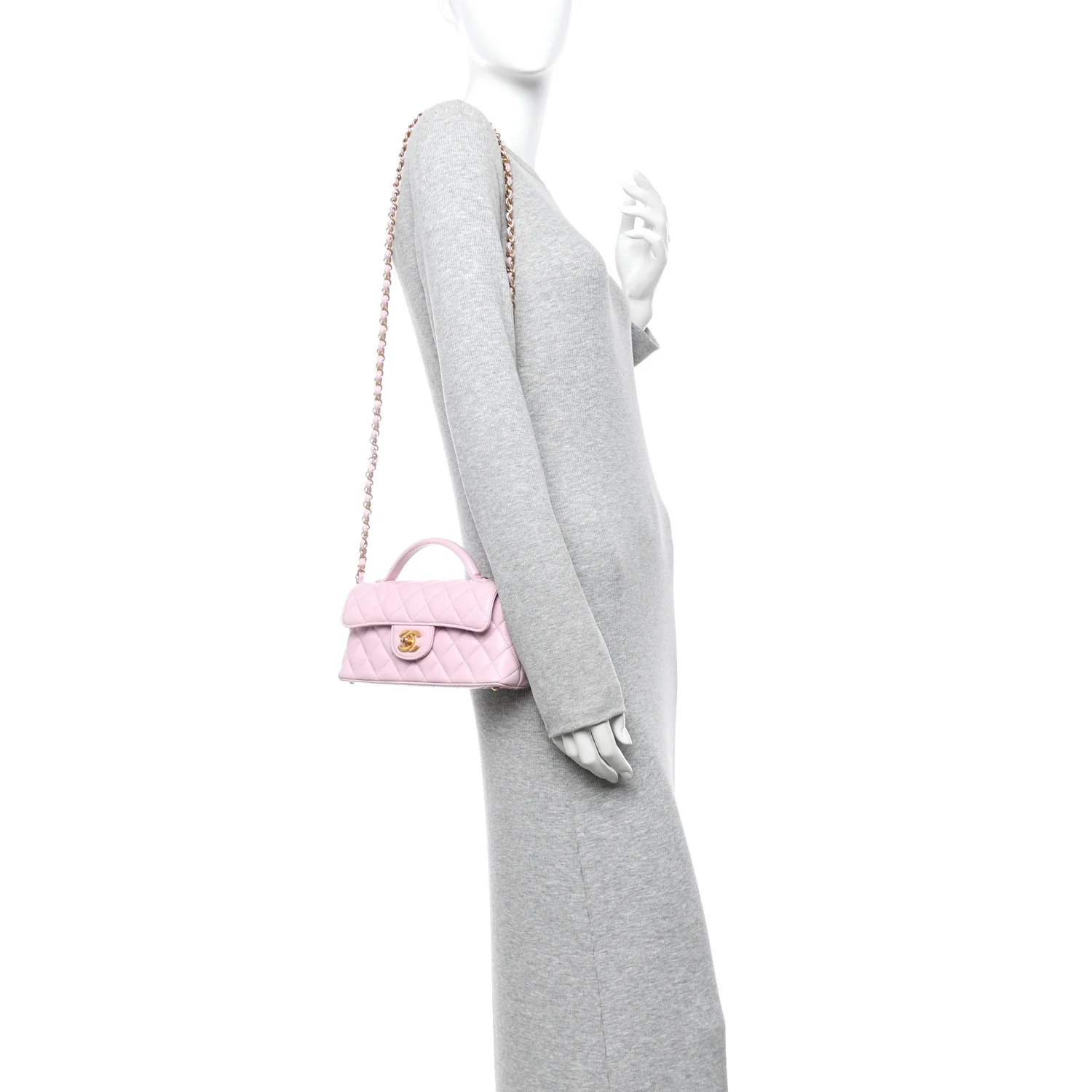 Lambskin Quilted Mini Flap Top Handle Bag Light Pink - Image 2