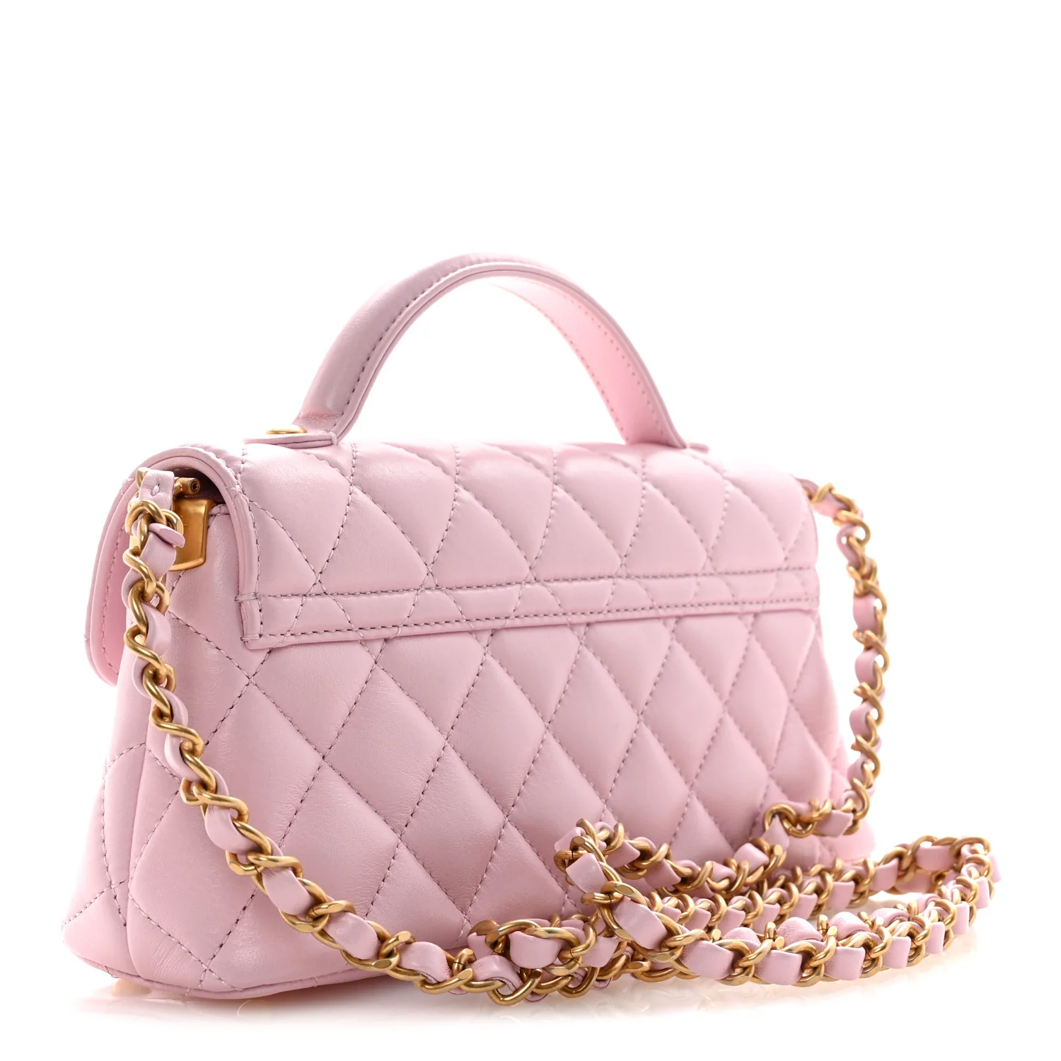 Lambskin Quilted Mini Flap Top Handle Bag Light Pink - Image 3