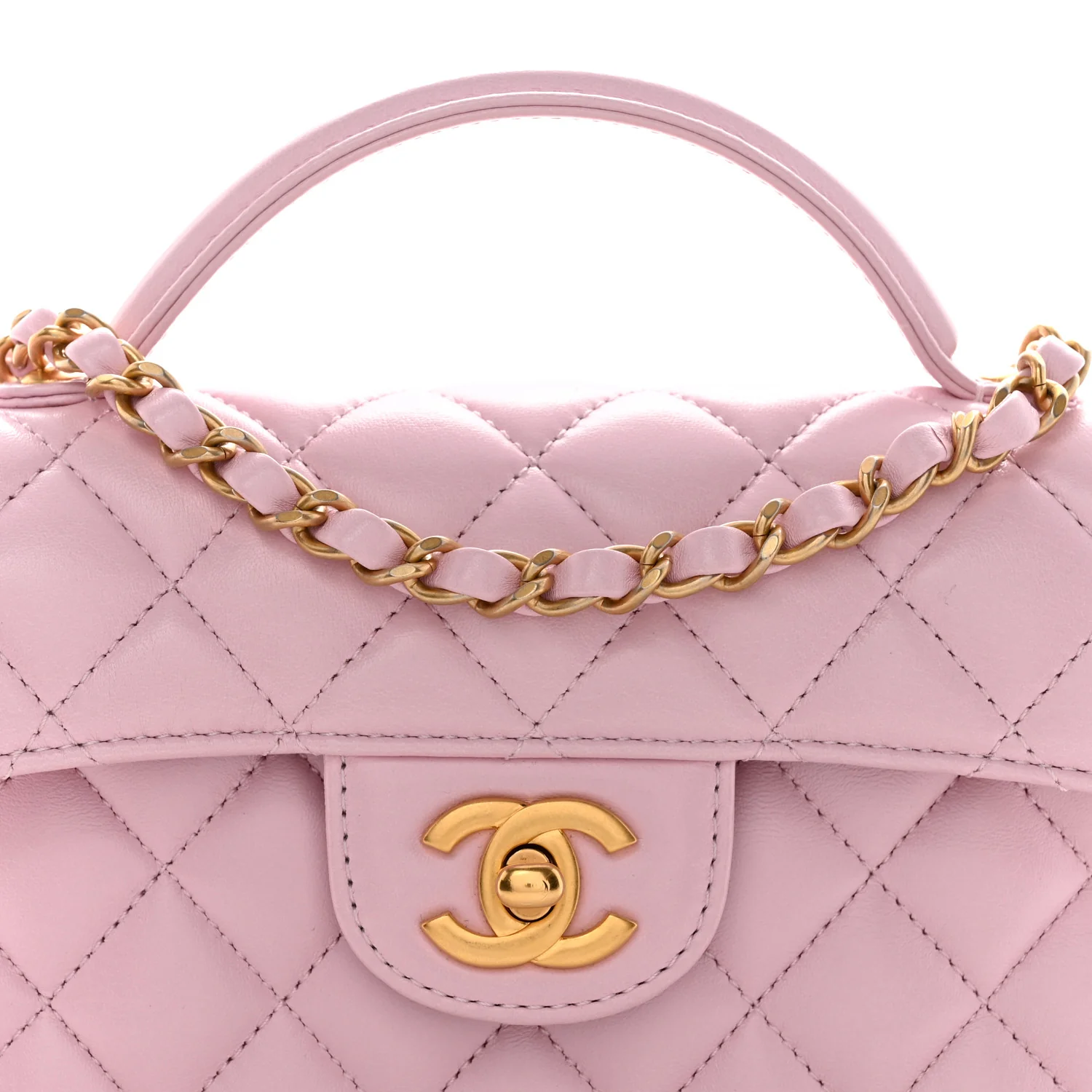 Lambskin Quilted Mini Flap Top Handle Bag Light Pink - Image 8