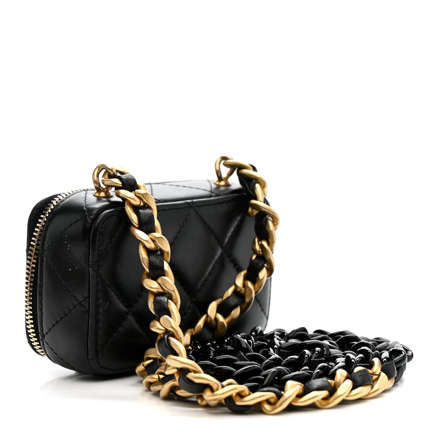 Lambskin Quilted Mini Lacquered Chain Clutch Black - Image 3
