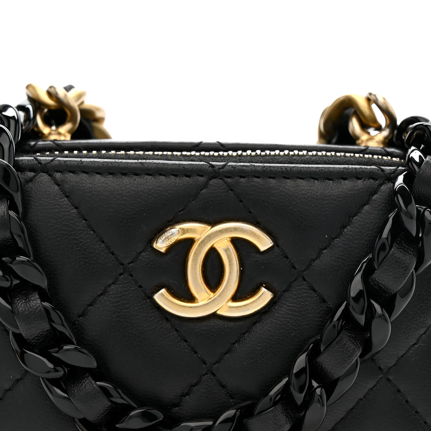 Lambskin Quilted Mini Lacquered Chain Clutch Black - Image 8