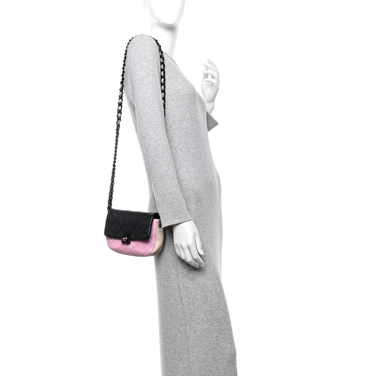 Lambskin Quilted Mini Lacquered Chain Flap Black Pink Beige Silver - Image 2