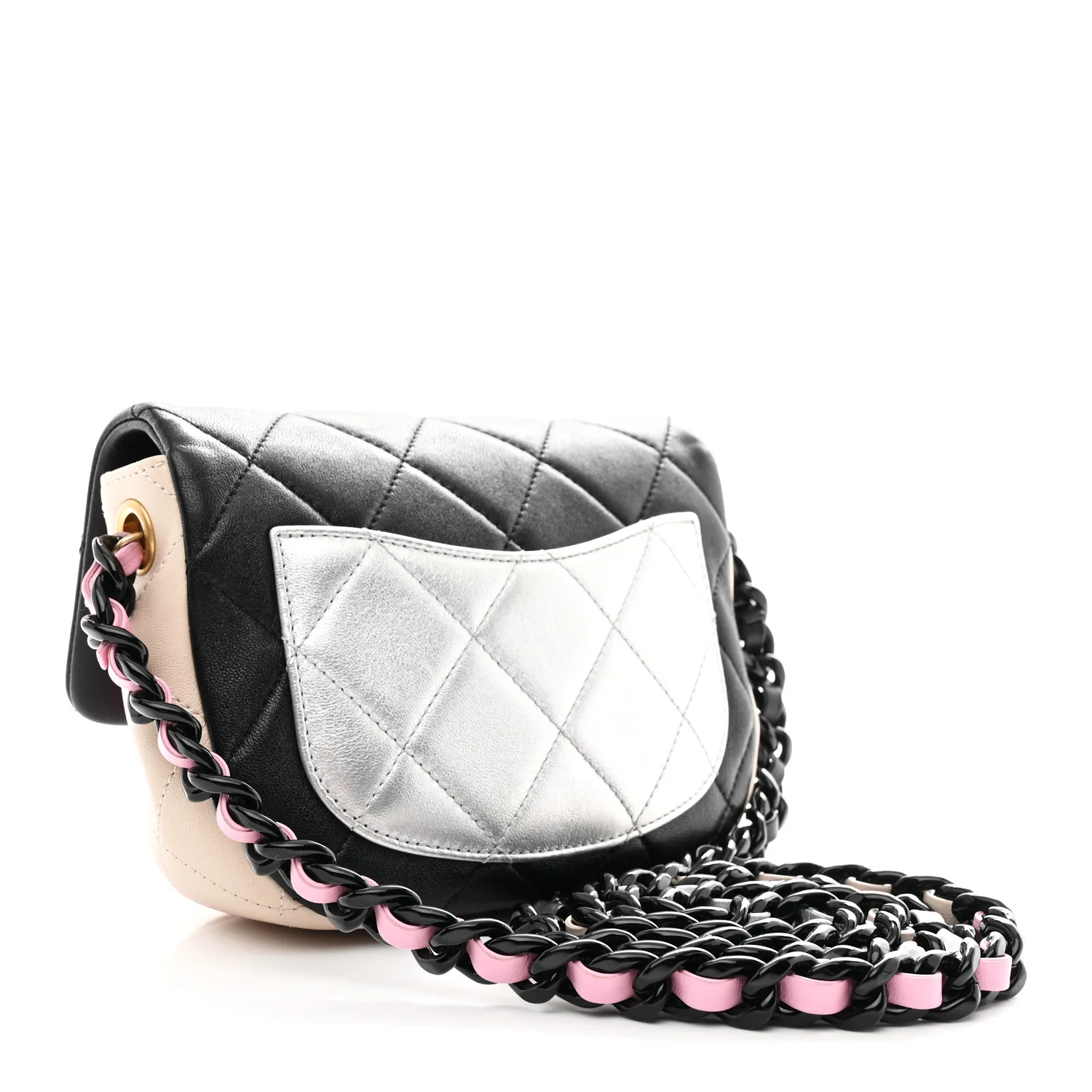 Lambskin Quilted Mini Lacquered Chain Flap Black Pink Beige Silver - Image 3