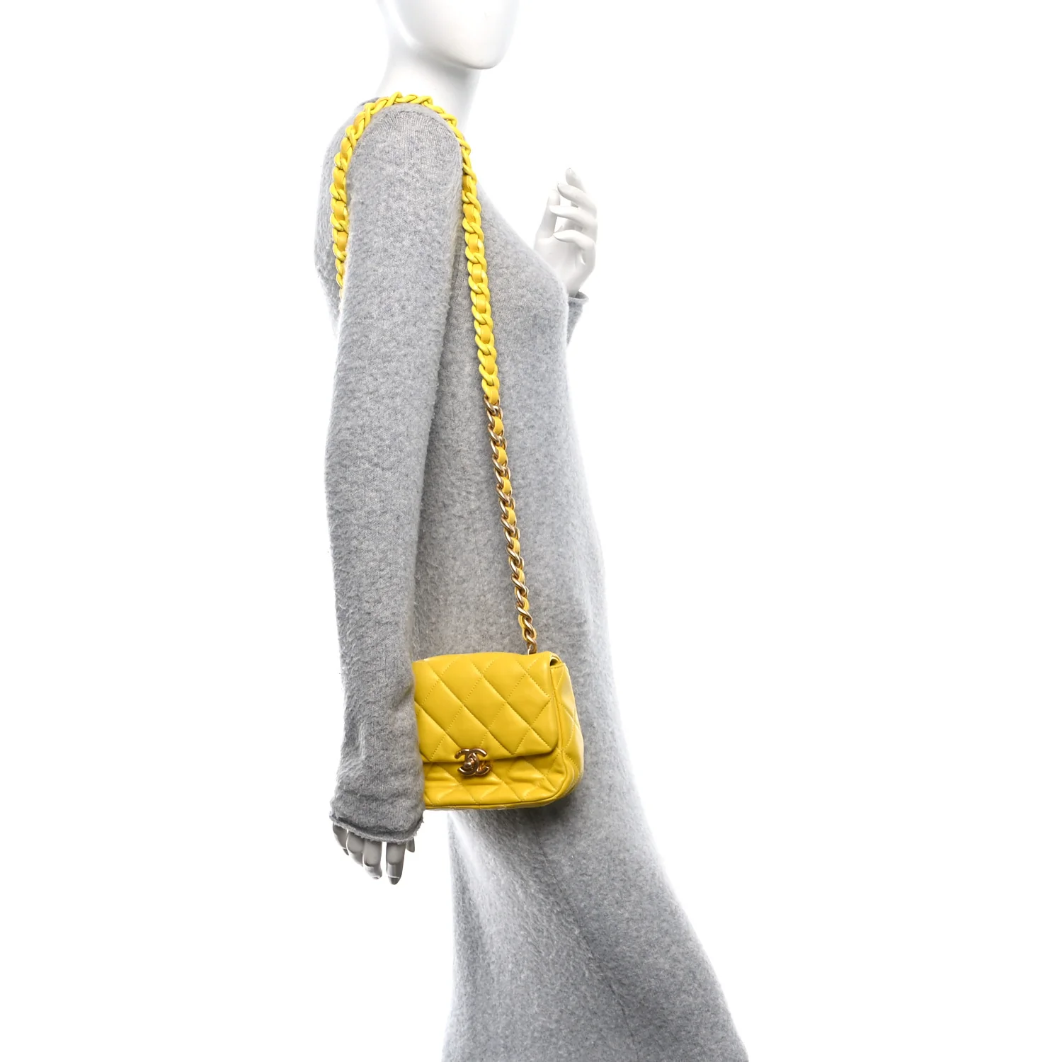 Lambskin Quilted Mini Lacquered Chain Flap Yellow - Image 2