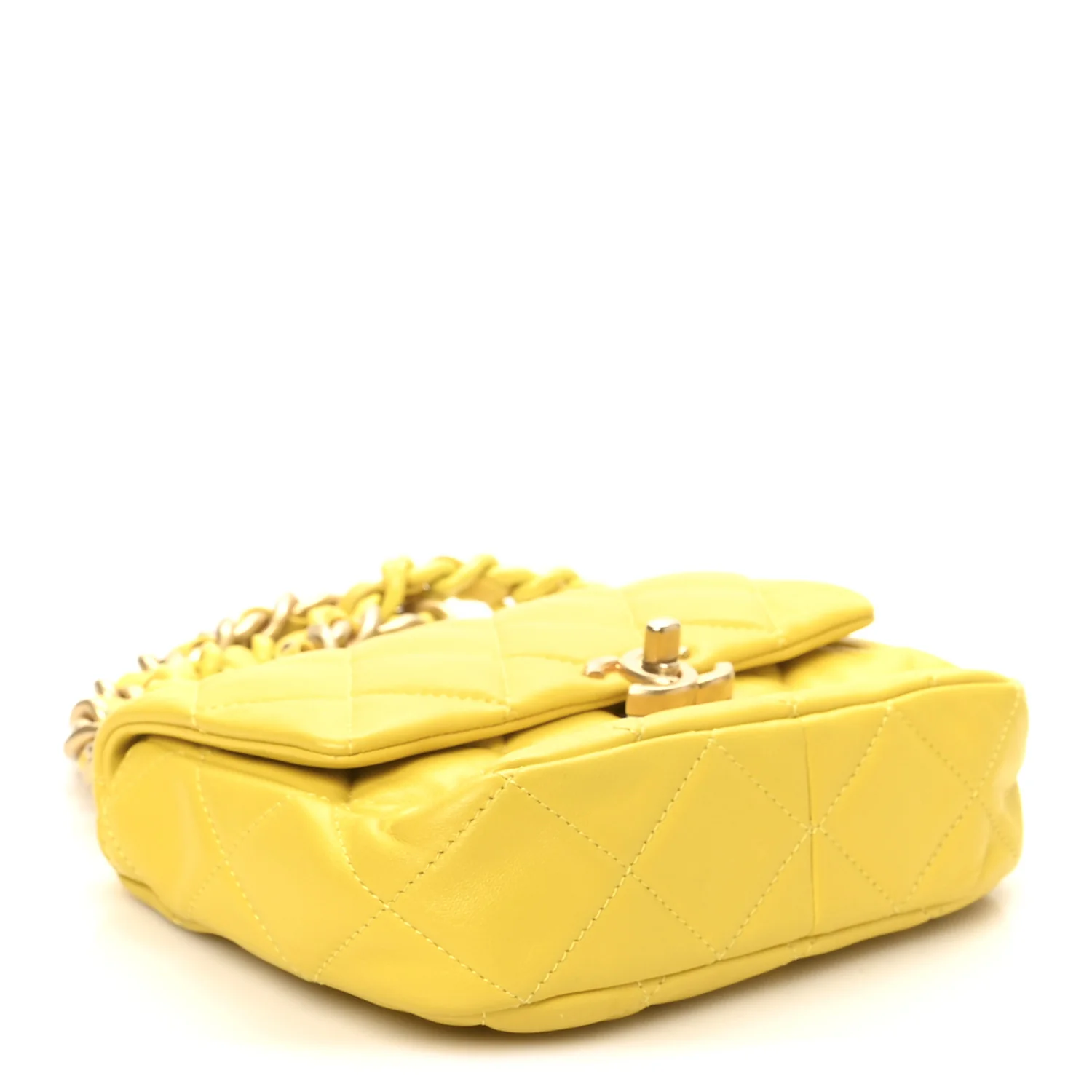Lambskin Quilted Mini Lacquered Chain Flap Yellow - Image 4