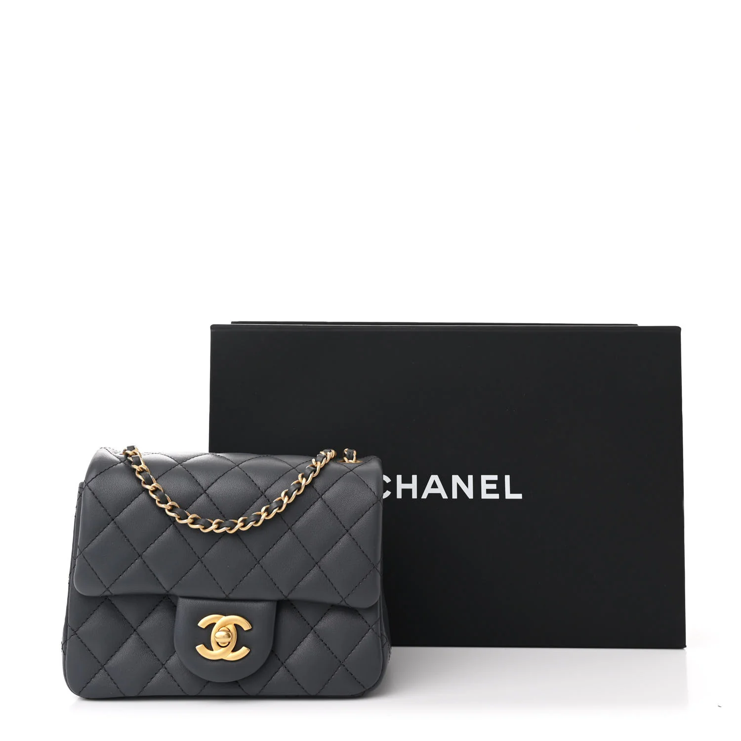 Lambskin Quilted Mini Pearl Crush Flap Dark Grey - Image 11