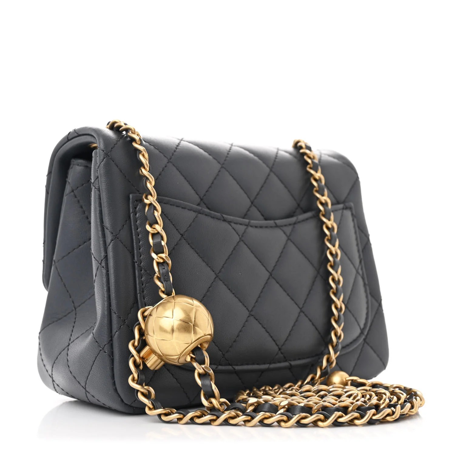 Lambskin Quilted Mini Pearl Crush Flap Dark Grey - Image 3
