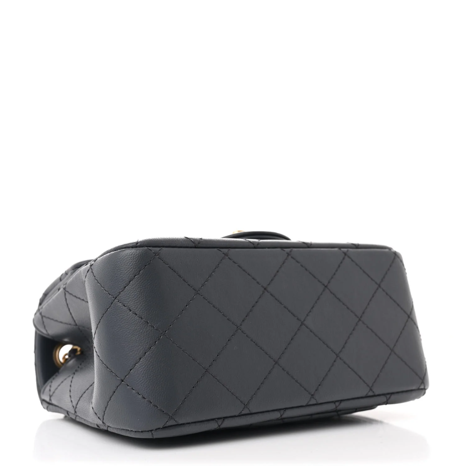 Lambskin Quilted Mini Pearl Crush Flap Dark Grey - Image 4