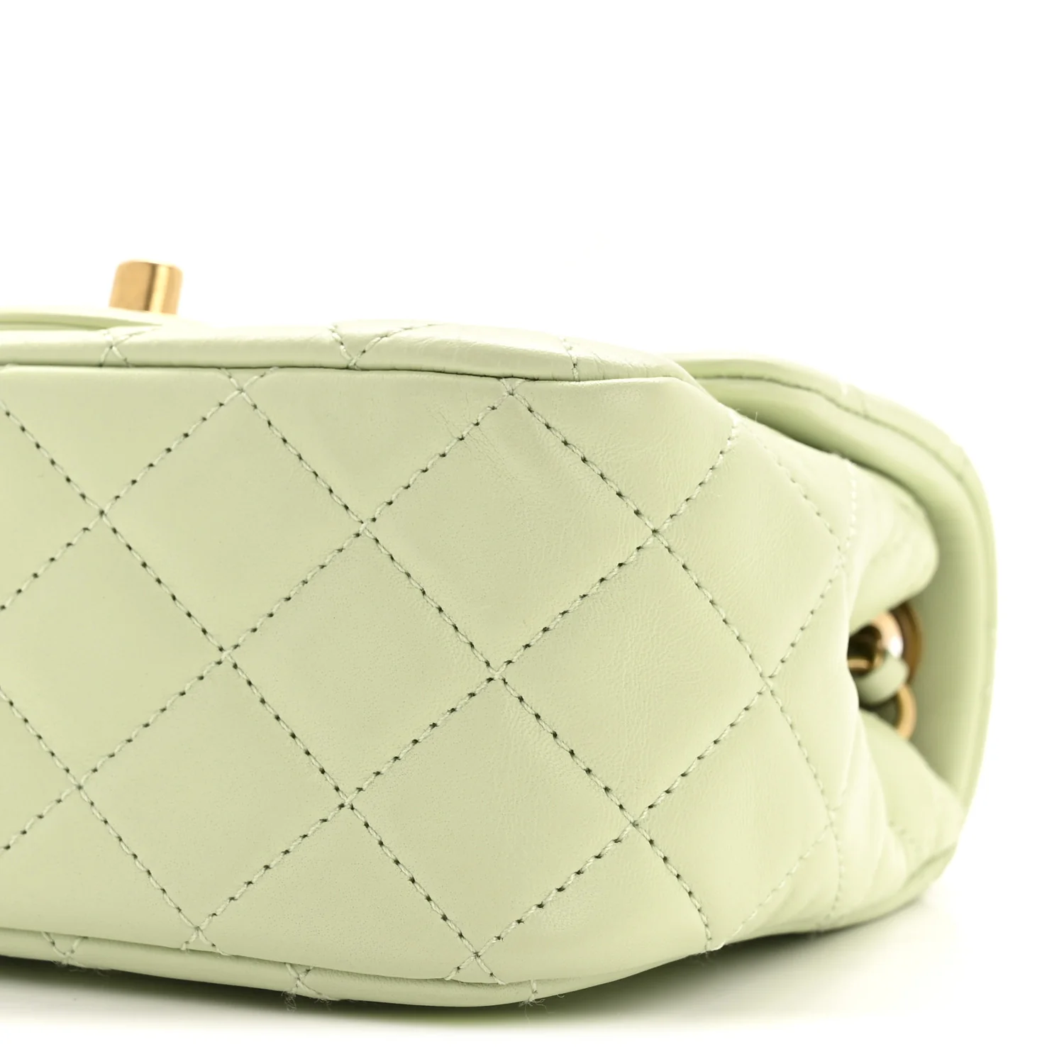 Lambskin Quilted Mini Pearl Crush Flap Light Green - Image 10