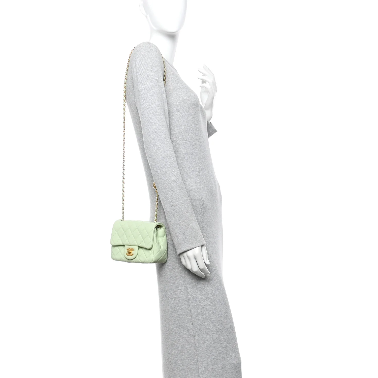 Lambskin Quilted Mini Pearl Crush Flap Light Green - Image 2