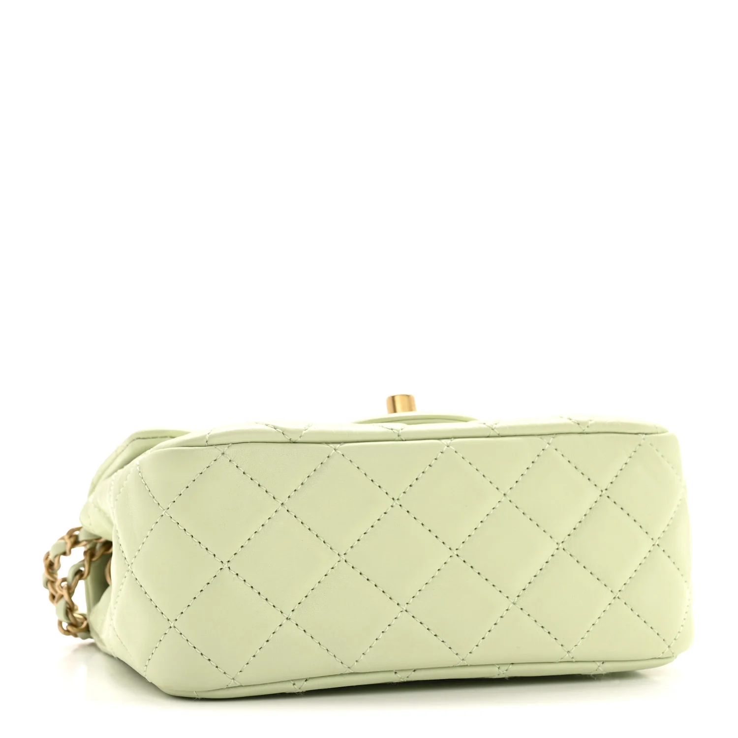 Lambskin Quilted Mini Pearl Crush Flap Light Green - Image 4