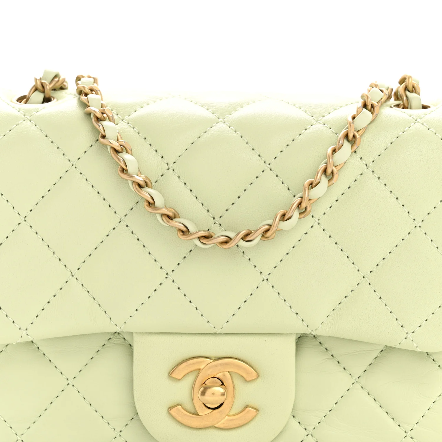 Lambskin Quilted Mini Pearl Crush Flap Light Green - Image 8