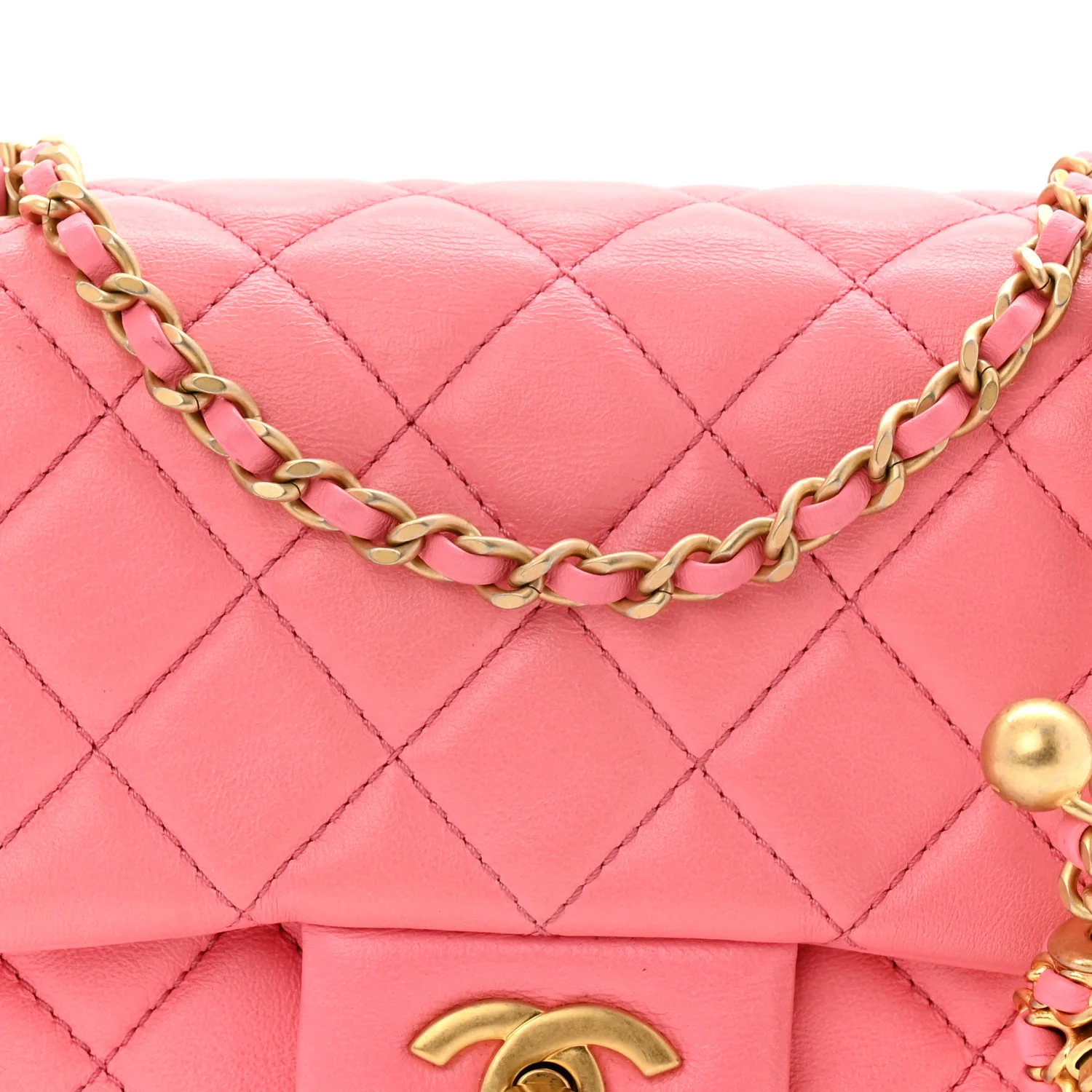 Lambskin Quilted Mini Pearl Crush Flap Pink - Image 8