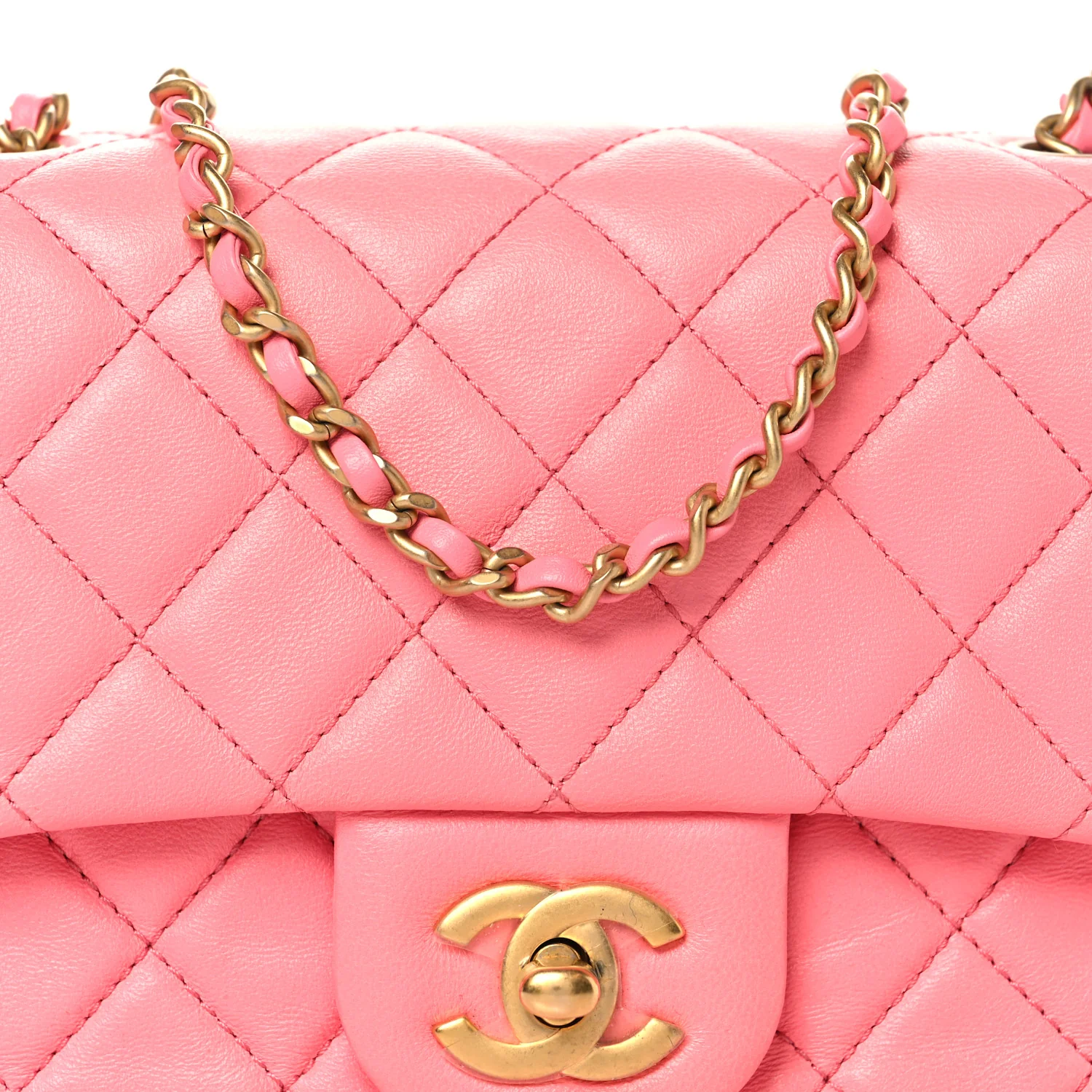 Lambskin Quilted Mini Pearl Crush Flap Pink - Image 8