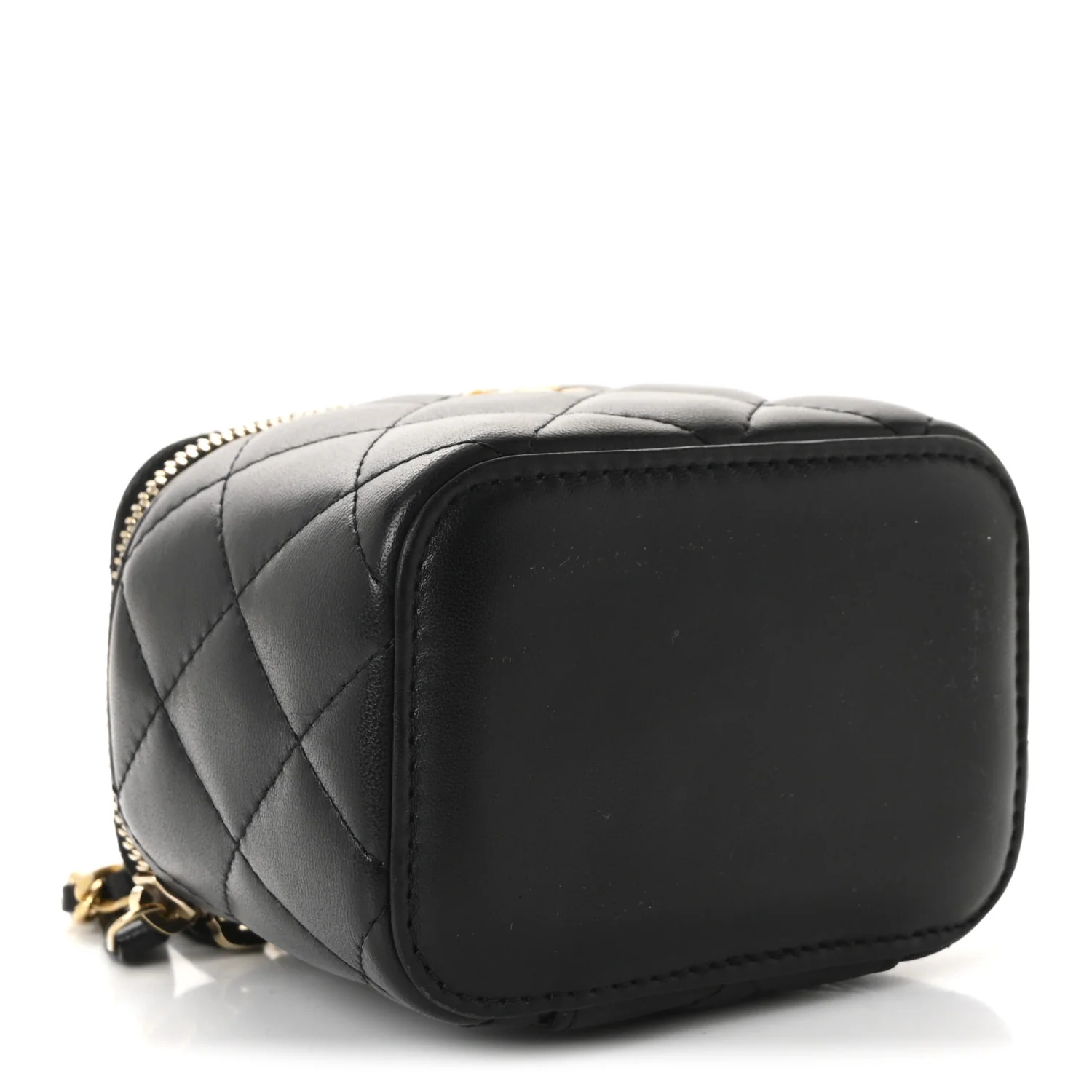 Lambskin Quilted Mini Pearl Crush Vanity Case With Chain Black - Image 4