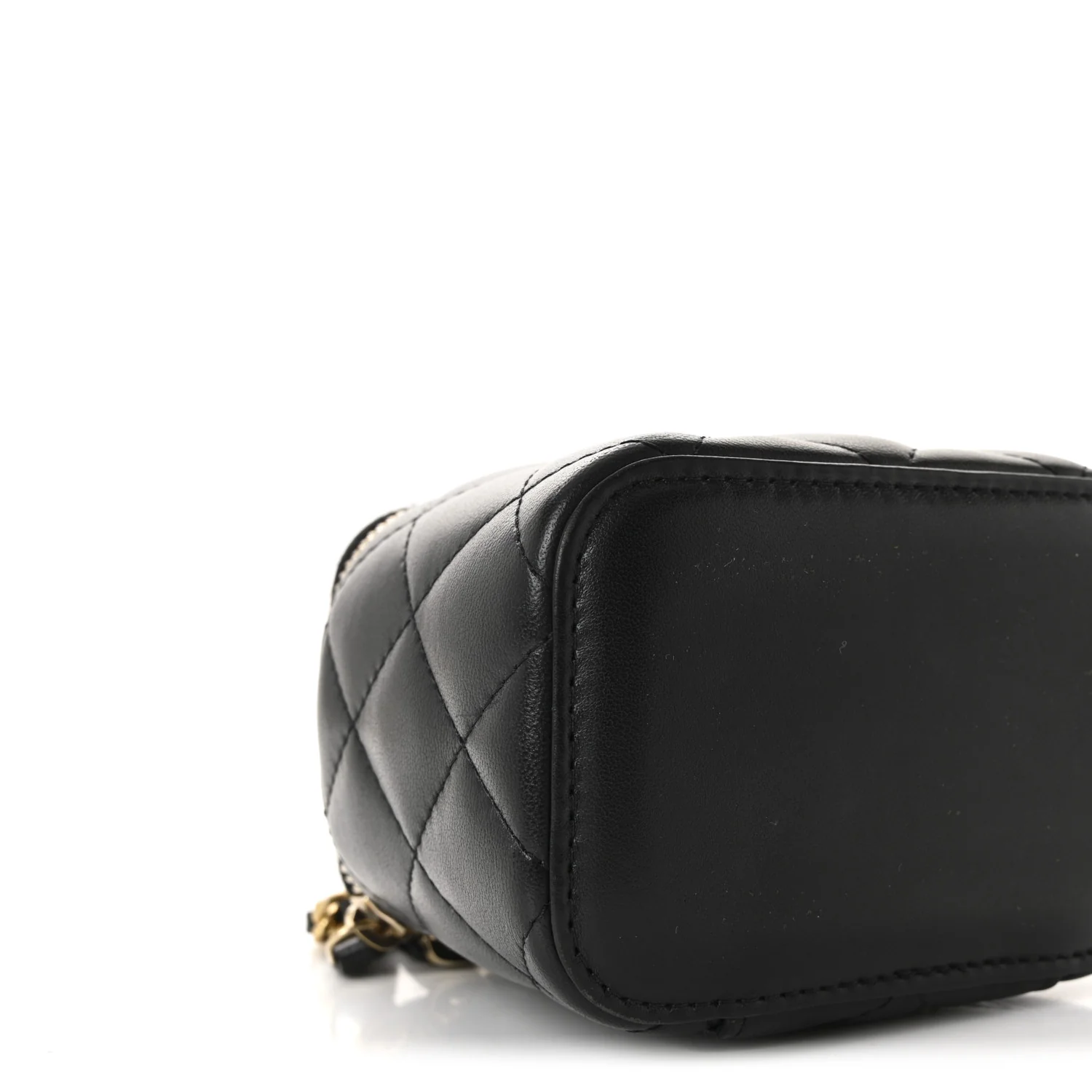 Lambskin Quilted Mini Pearl Crush Vanity Case With Chain Black - Image 9