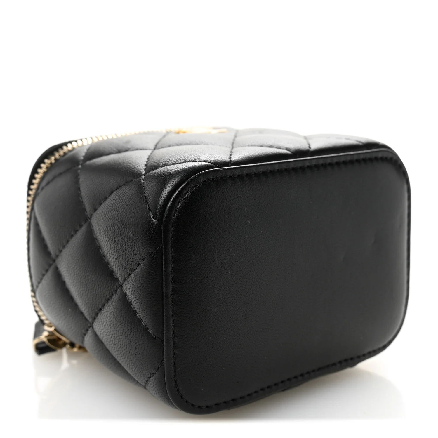 Lambskin Quilted Mini Pearl Crush Vanity Case With Chain Black - Image 4