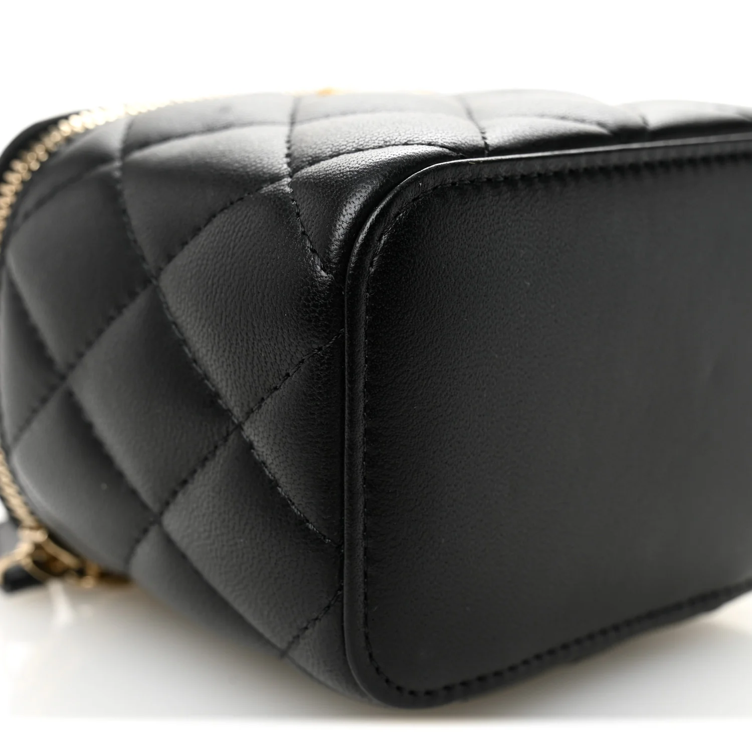 Lambskin Quilted Mini Pearl Crush Vanity Case With Chain Black - Image 9
