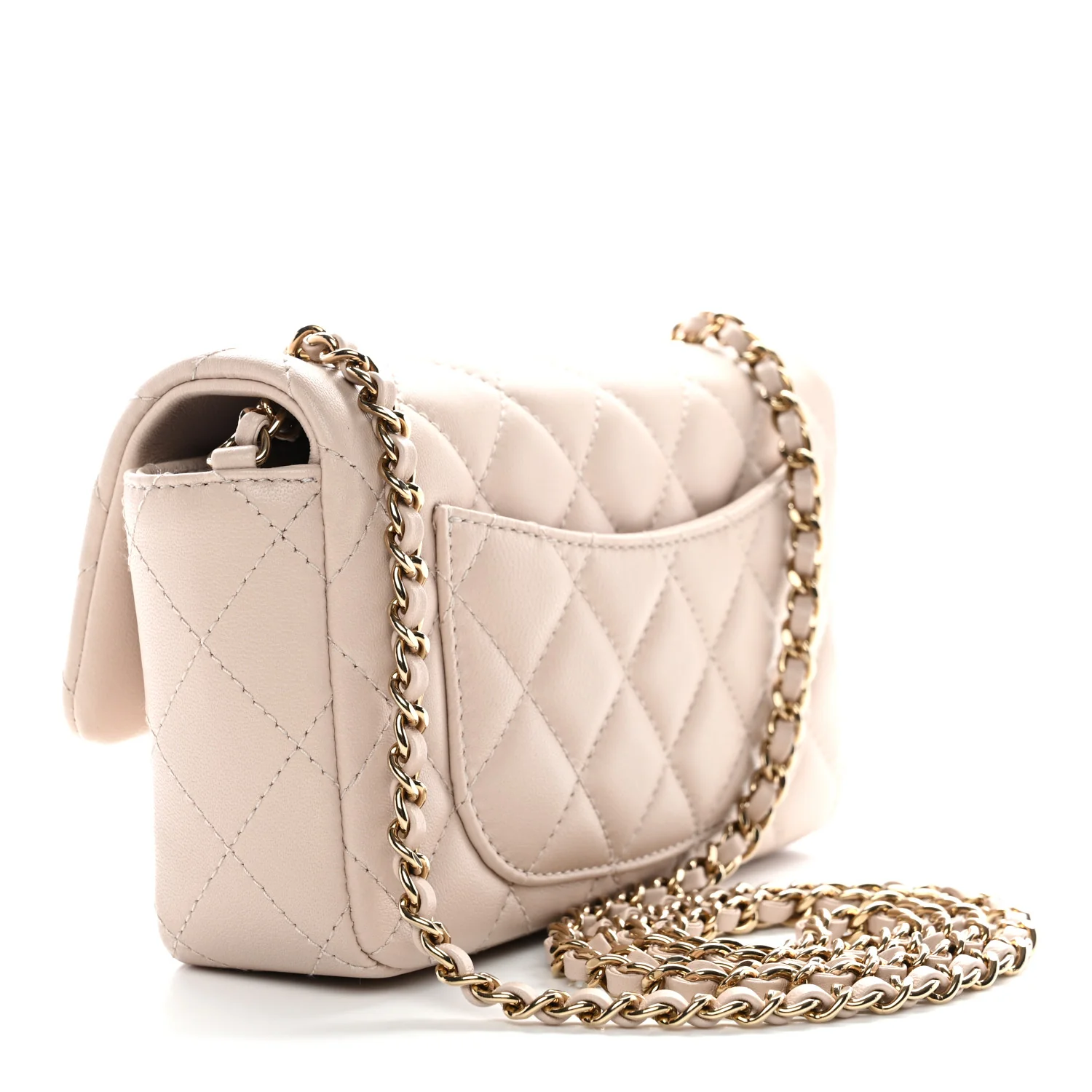 Lambskin Quilted Mini Rectangular Flap Beige - Image 3