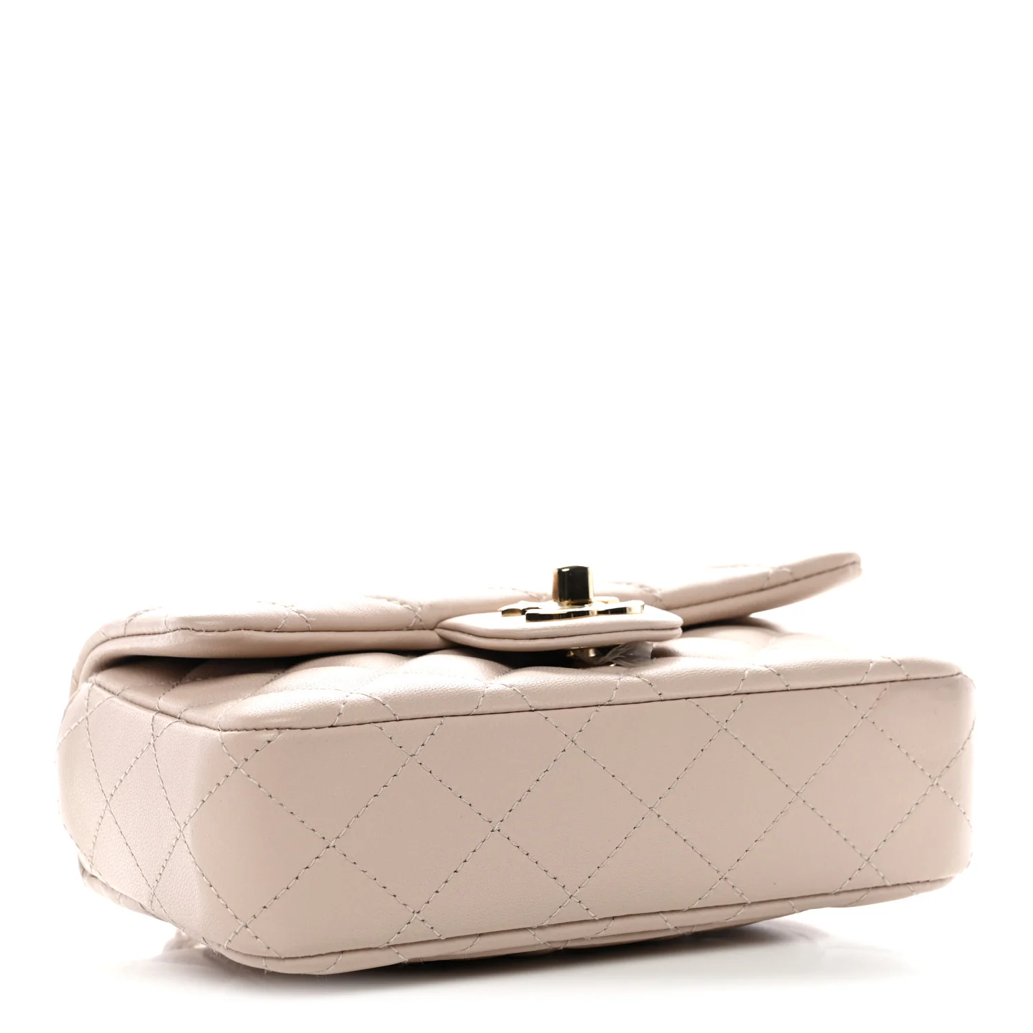 Lambskin Quilted Mini Rectangular Flap Beige - Image 4