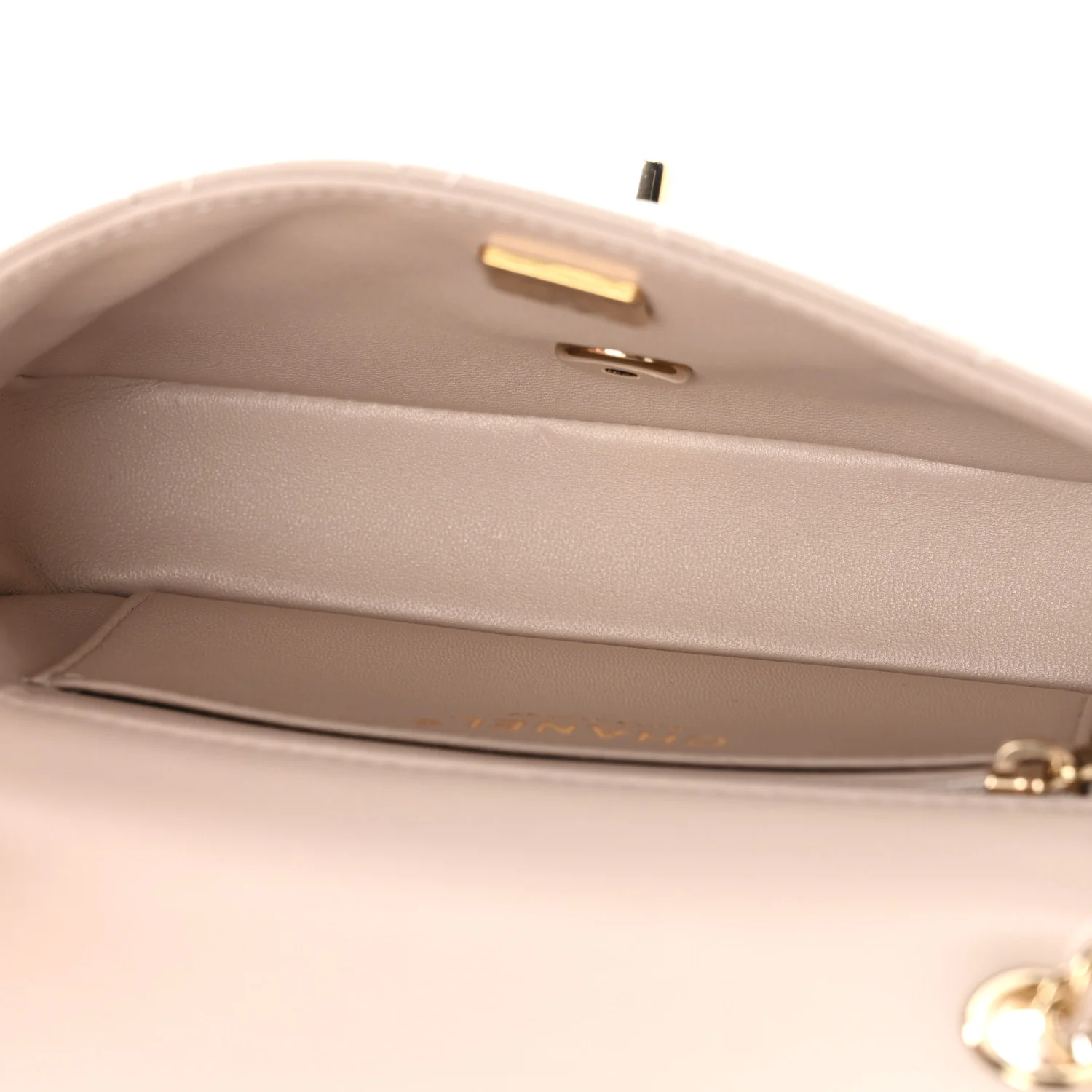 Lambskin Quilted Mini Rectangular Flap Beige - Image 5