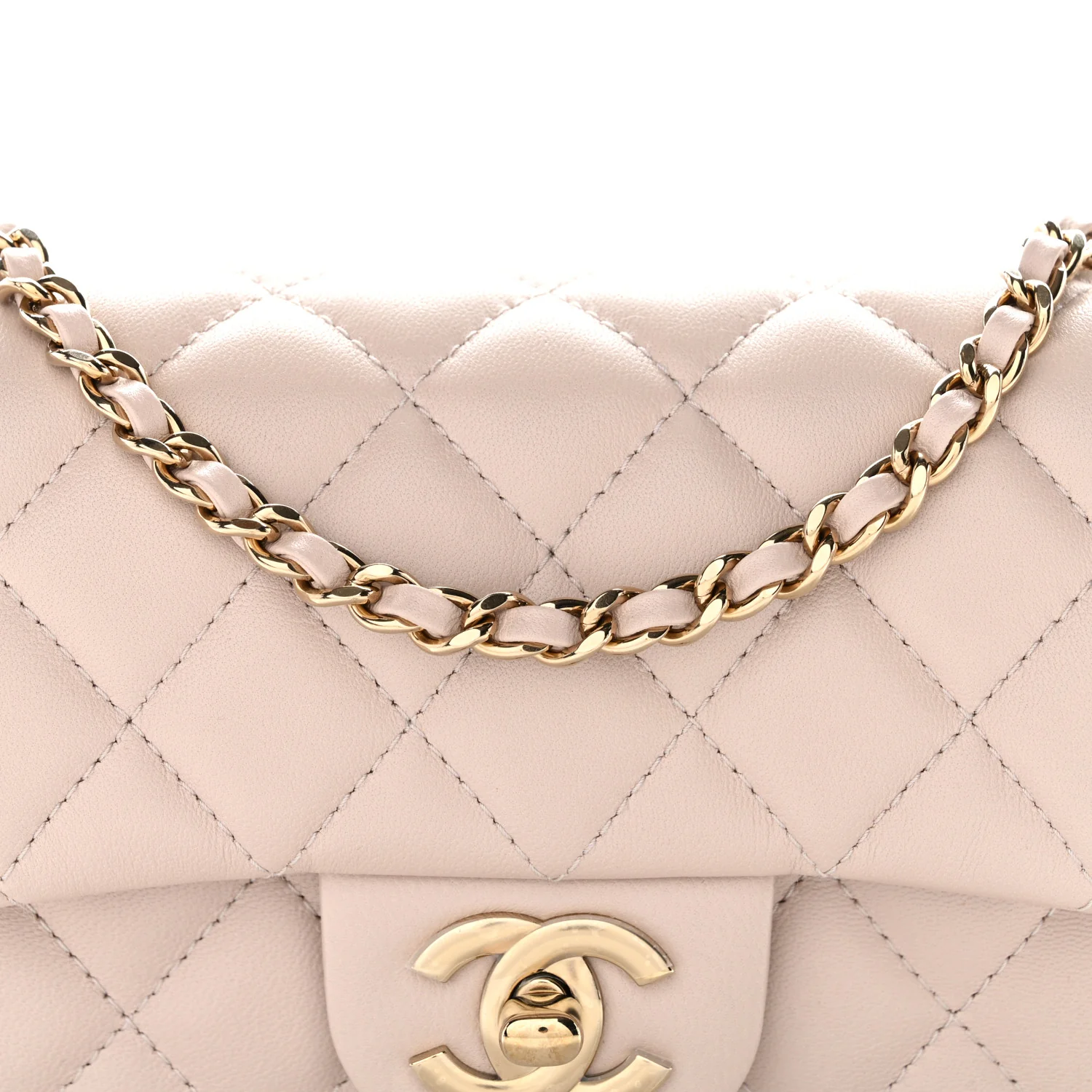 Lambskin Quilted Mini Rectangular Flap Beige - Image 8
