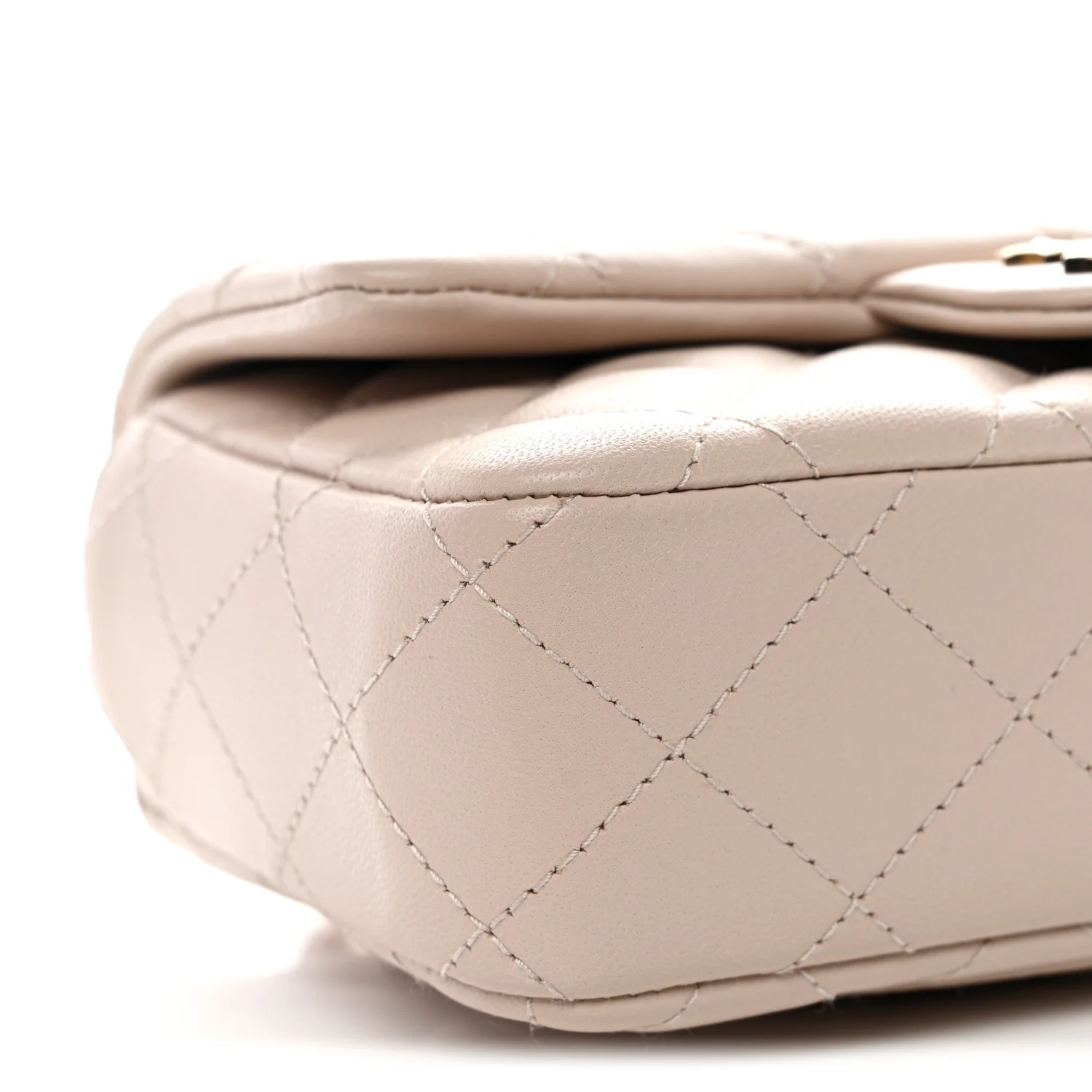 Lambskin Quilted Mini Rectangular Flap Beige - Image 9