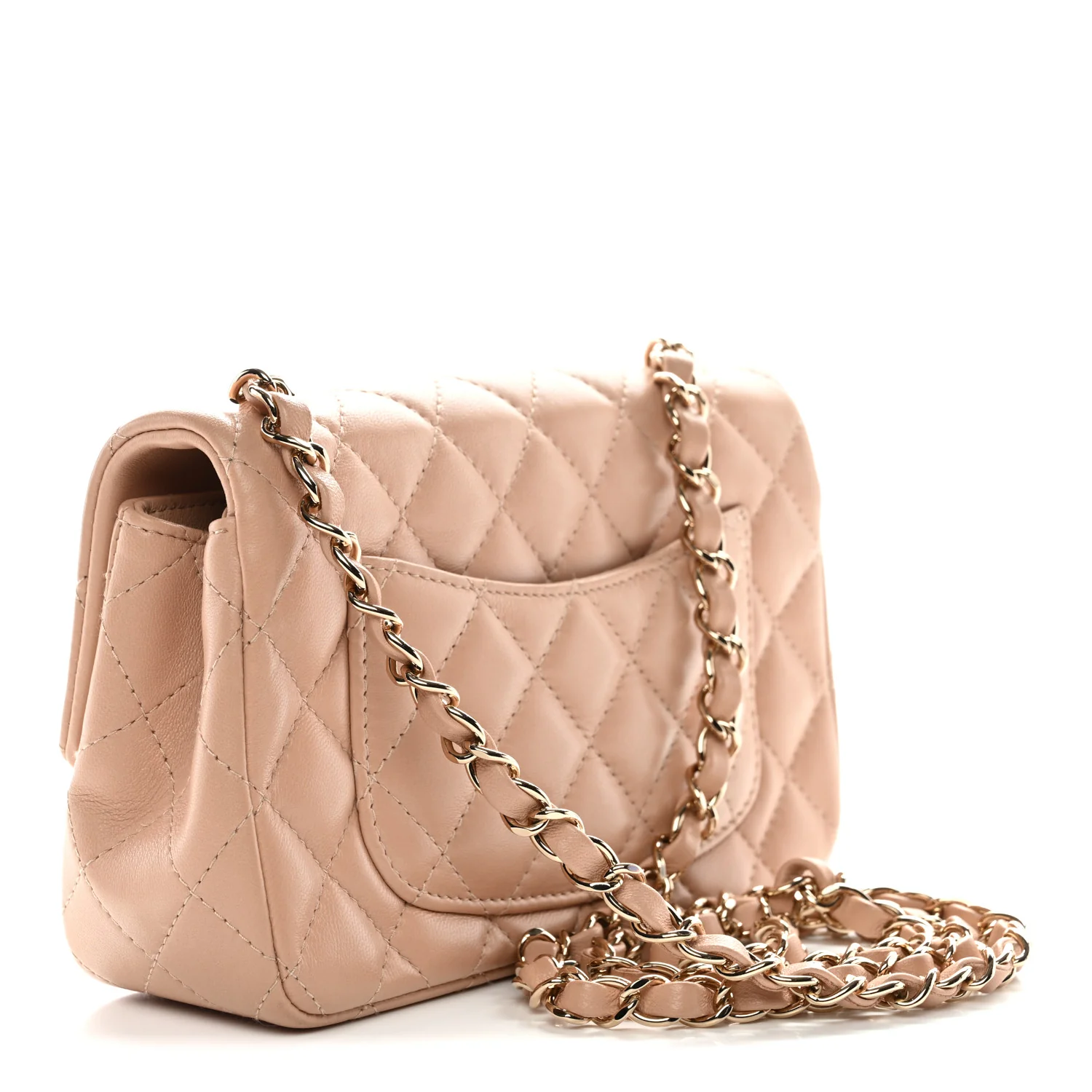 Lambskin Quilted Mini Rectangular Flap Beige - Image 3