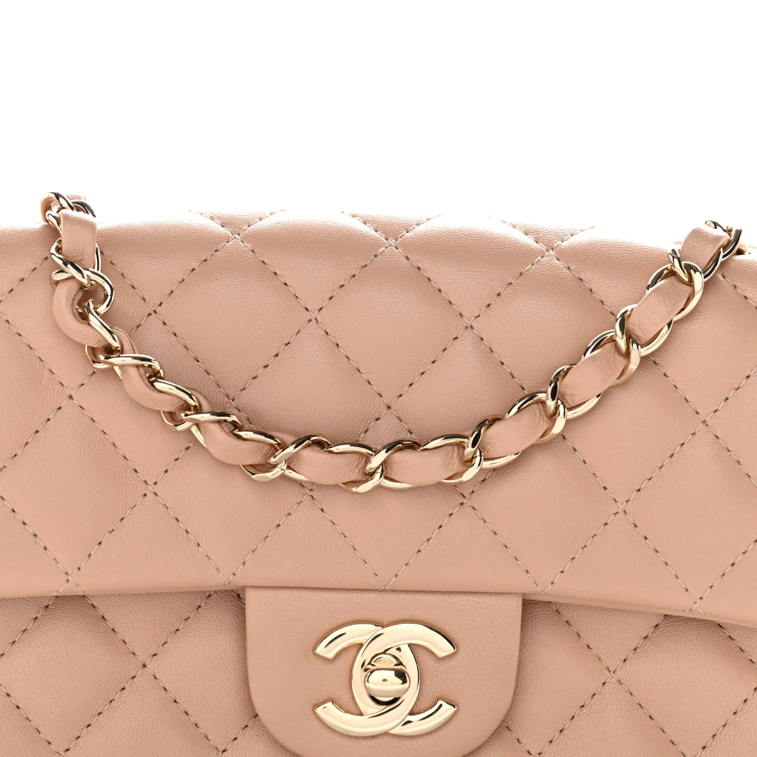 Lambskin Quilted Mini Rectangular Flap Beige - Image 8