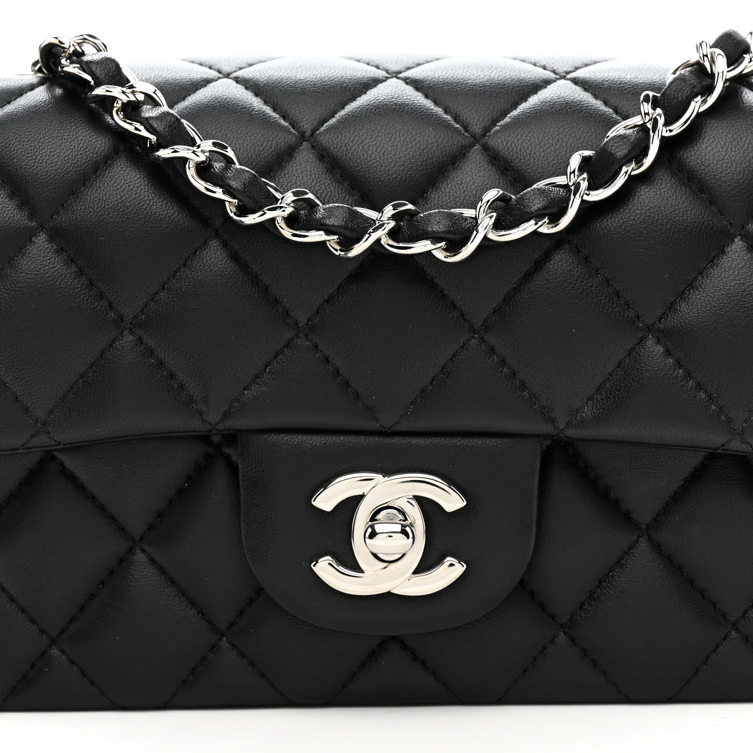 Lambskin Quilted Mini Rectangular Flap Black - Image 8