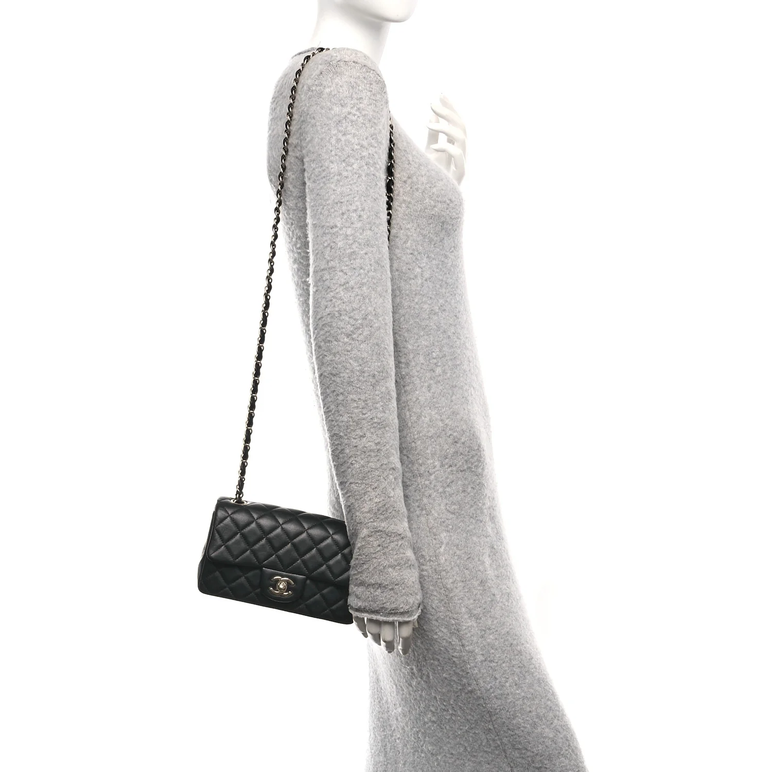 Lambskin Quilted Mini Rectangular Flap Black - Image 2