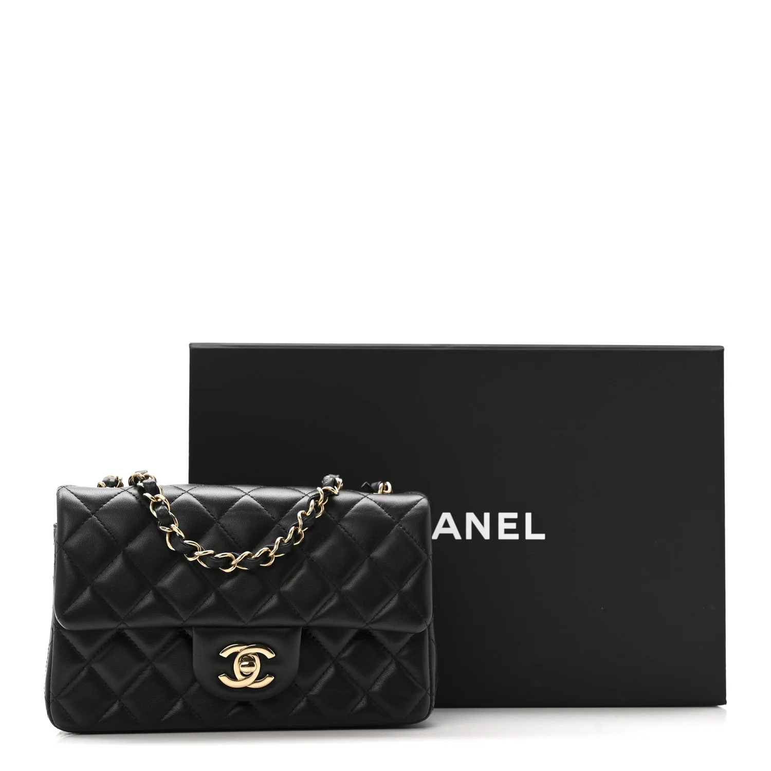 Lambskin Quilted Mini Rectangular Flap Black - Image 11