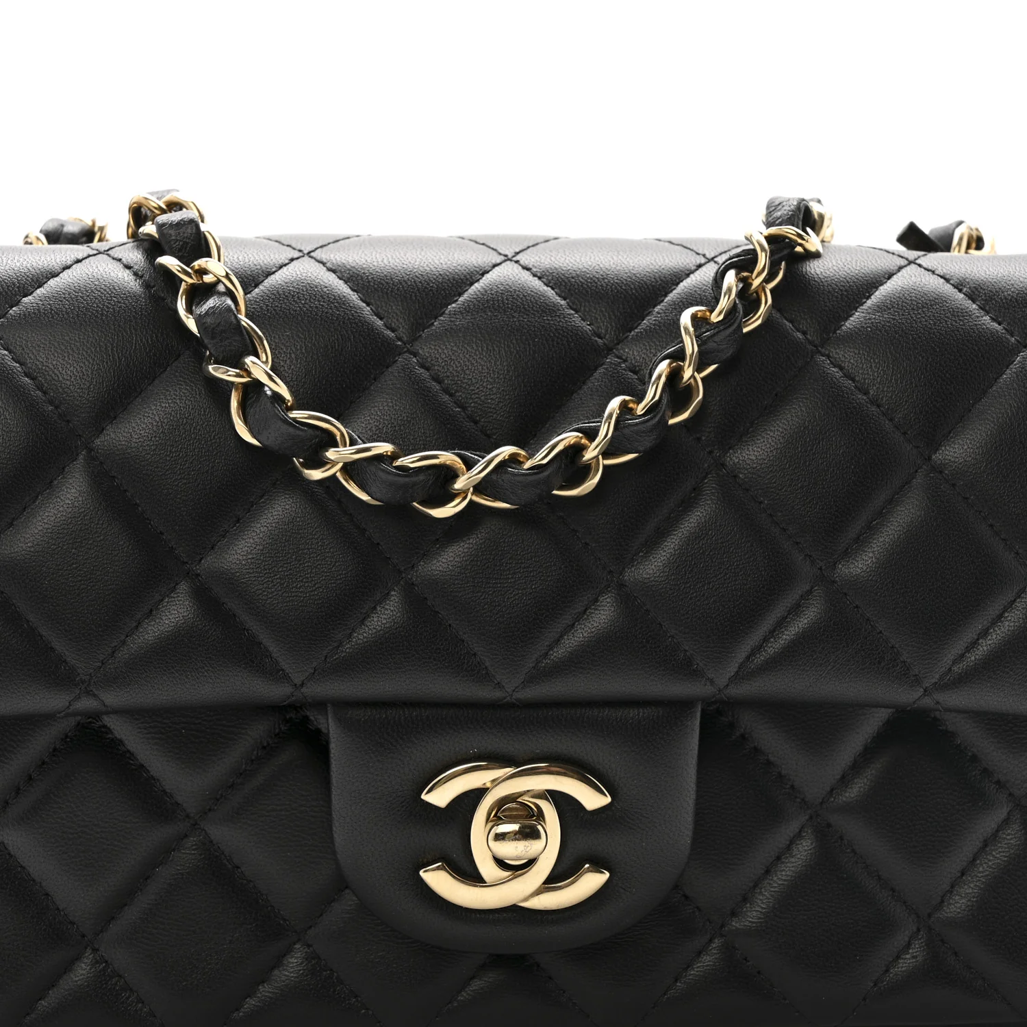 Lambskin Quilted Mini Rectangular Flap Black - Image 8