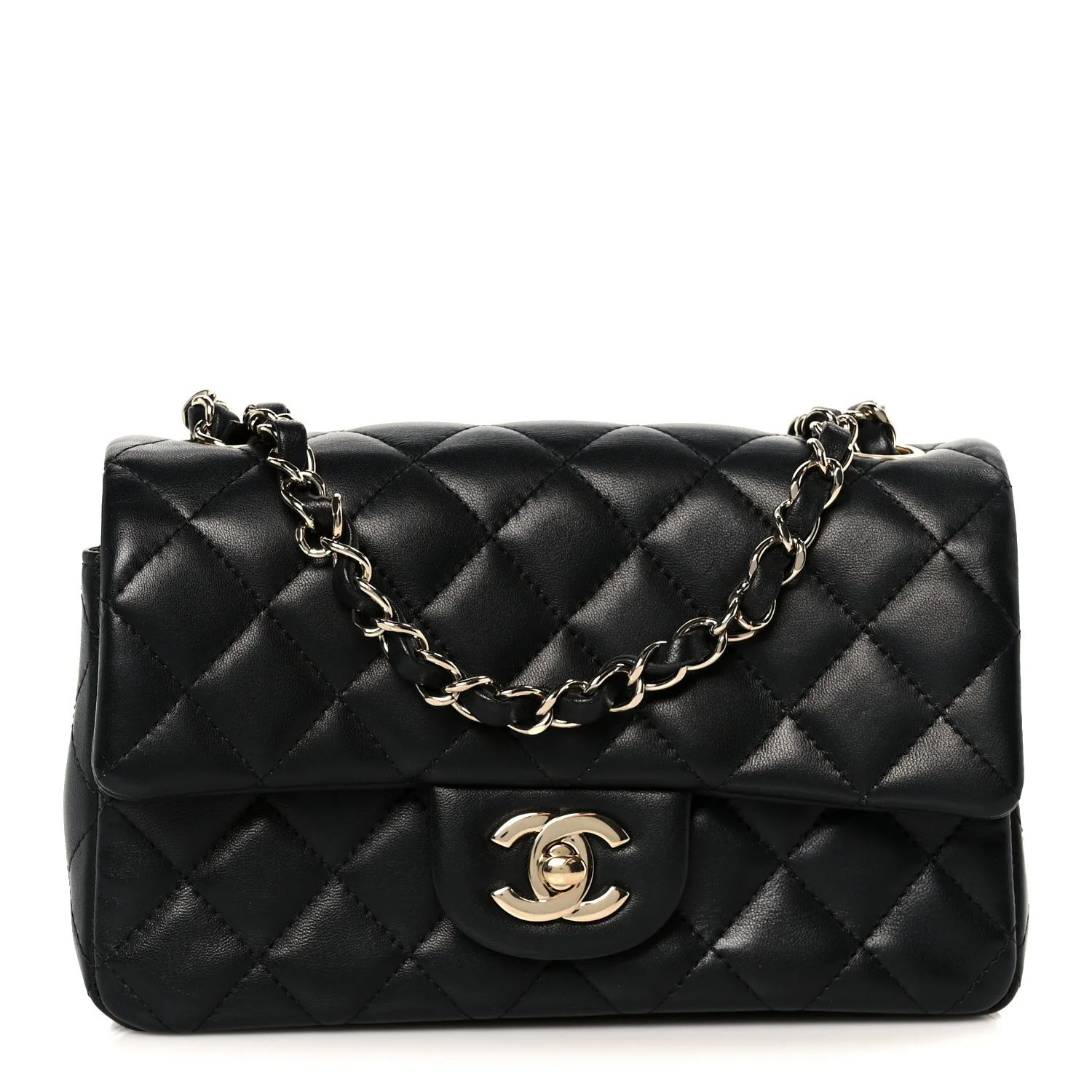 Lambskin Quilted Mini Rectangular Flap Black